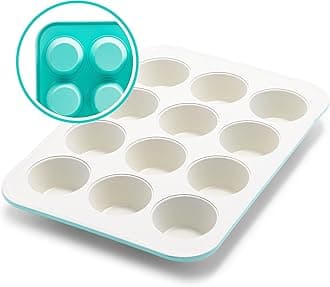 GreenLife Bakeware Healthy Ceramic Nonstick, 12 Cup Muffin and Cupcake Baking Pan, PFAS-Free, Oven Safe up to 230°C, Turquoise