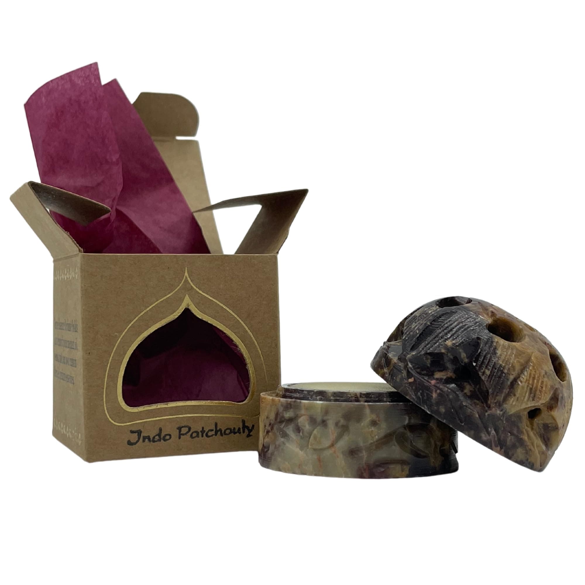 Auric Blends Temple Essence Solid Perfume - Hand-Crafted Indo Patchouly Scent in Hand-Carved Soapstone, Made in USA, Beeswax & Coconut Oil Blend, Travel-Friendly, 0.2 oz