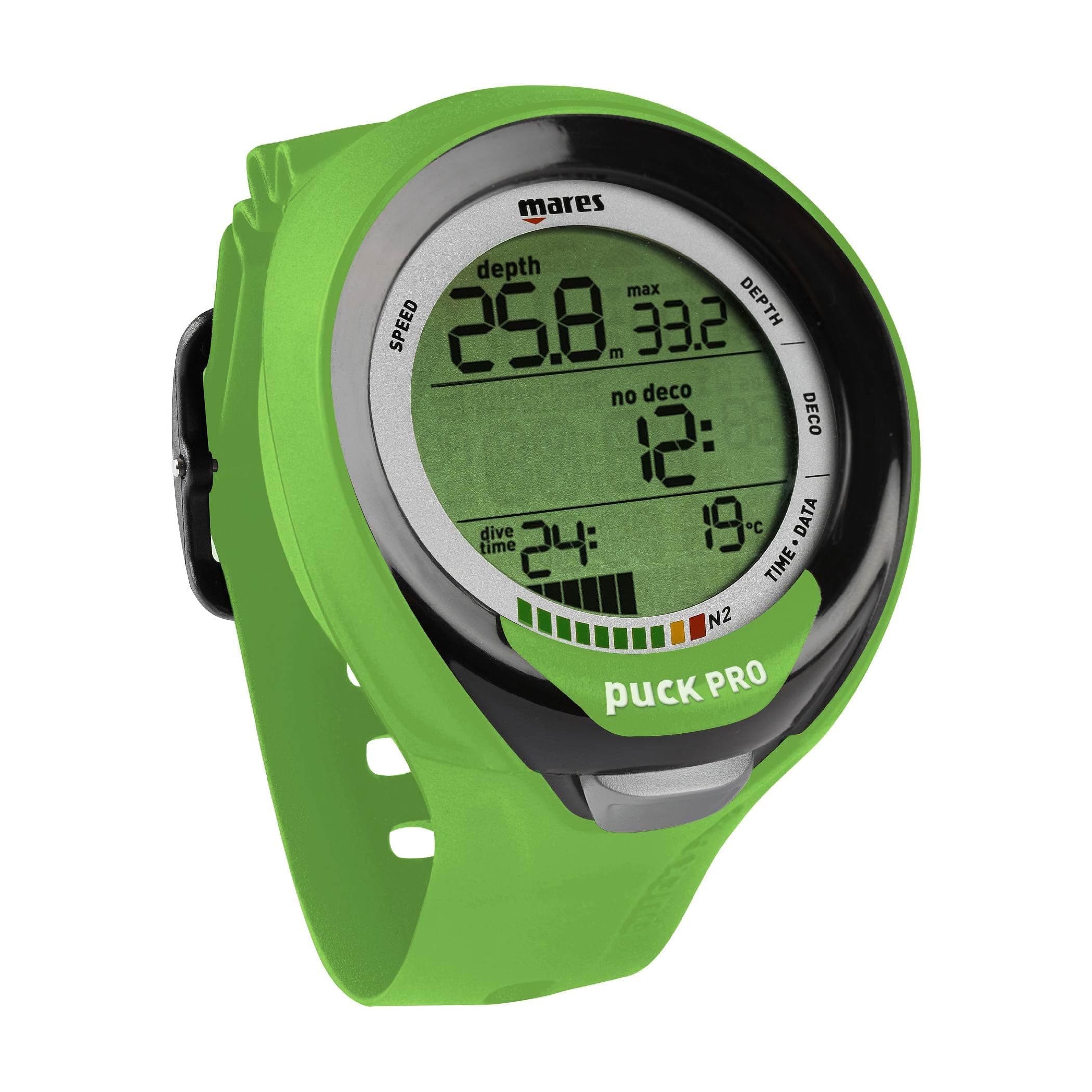 Mares Puck Pro+ Wrist Dive Computer | Ultra Flat Design Watch-Style One Button Control Underwater Scuba Diving Computer, Lime/Black