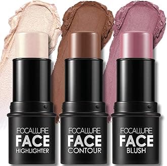 3 Pcs Cream Contour Sticks,Shades with Highlighter & Bronzer & Blush,Non-greasy and Water-resistant Face Contouring Pen,Easy to Sculpt the Face and Create a Lightweight Finishing