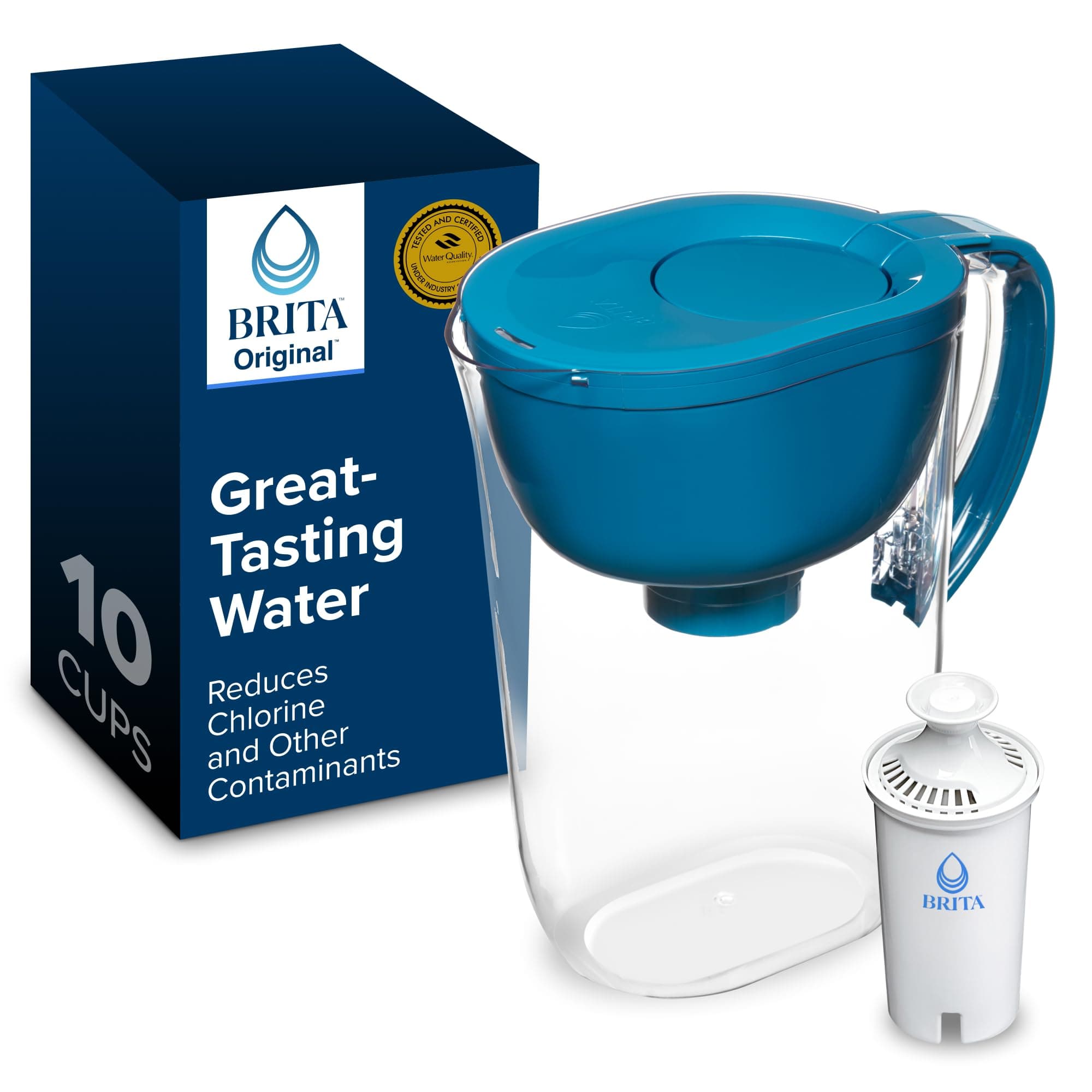 Large Water Filter Pitcher for Tap and Drinking Water with SmartLight Change Indicator, Includes 1 Standard Filter, BPA-Free, Lasts 2 Months, 10-Cup Capacity, Teal