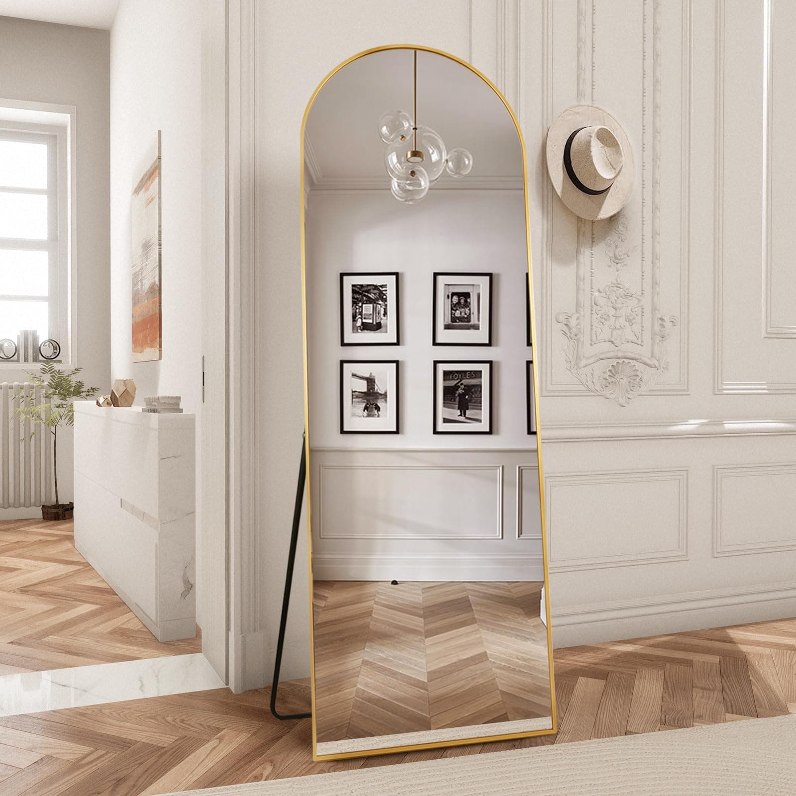 WallBeyond Arched Full Length Mirror with Stand Arch Floor Mirror Full Length Wall-Mounted for Living Room Bedroom Bathroom Aluminum Frame Standing or Leaning Hanging (Gold, 59" x 20")