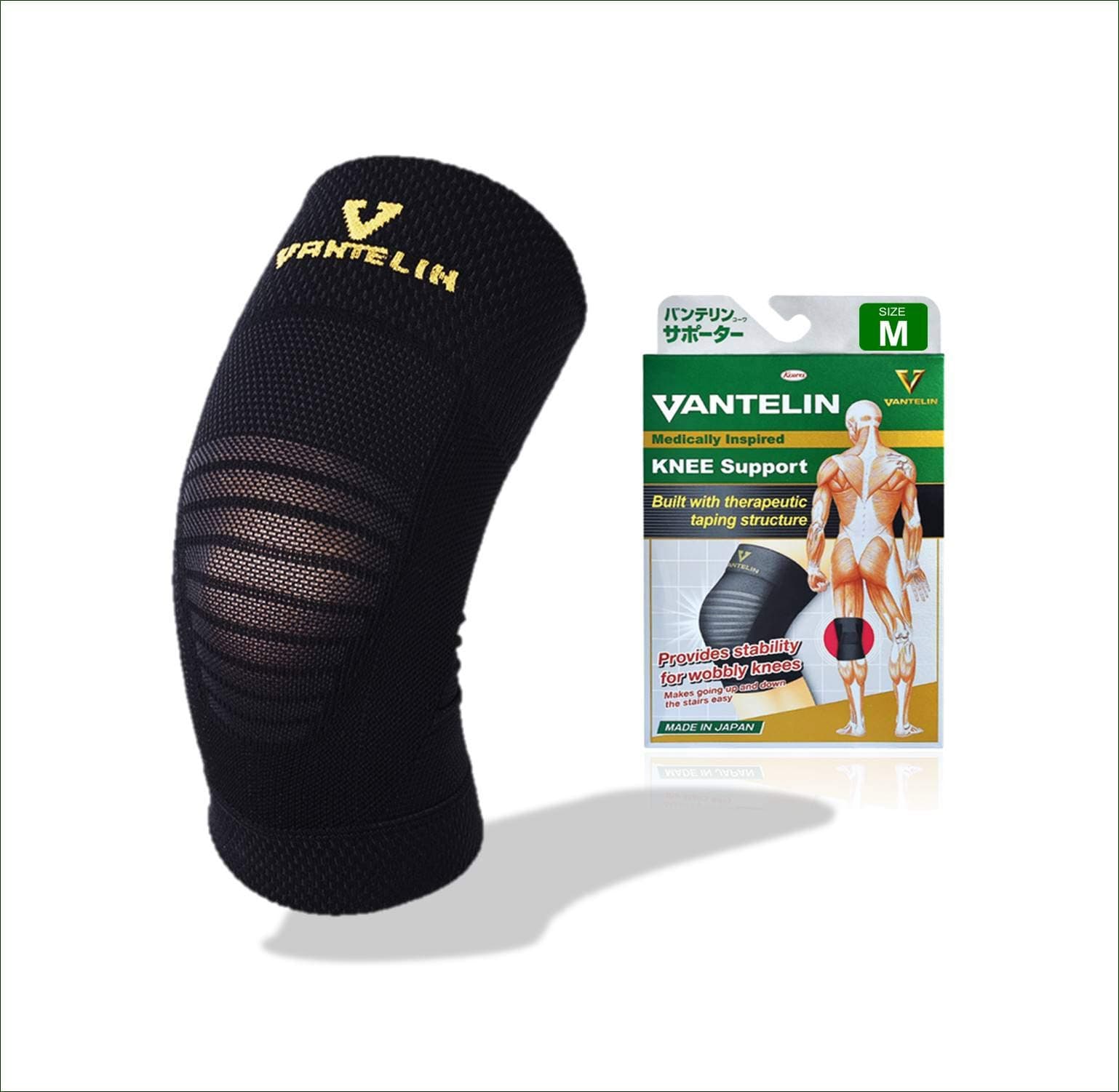 Vantelin Medically Inspired Knee Support (Medium (M) Size 13 - 14.5 inches) Knee Protect Based on Taping Theory Provides Stability For Wobbly Knees Makes going Up and Down The Stairs Easy