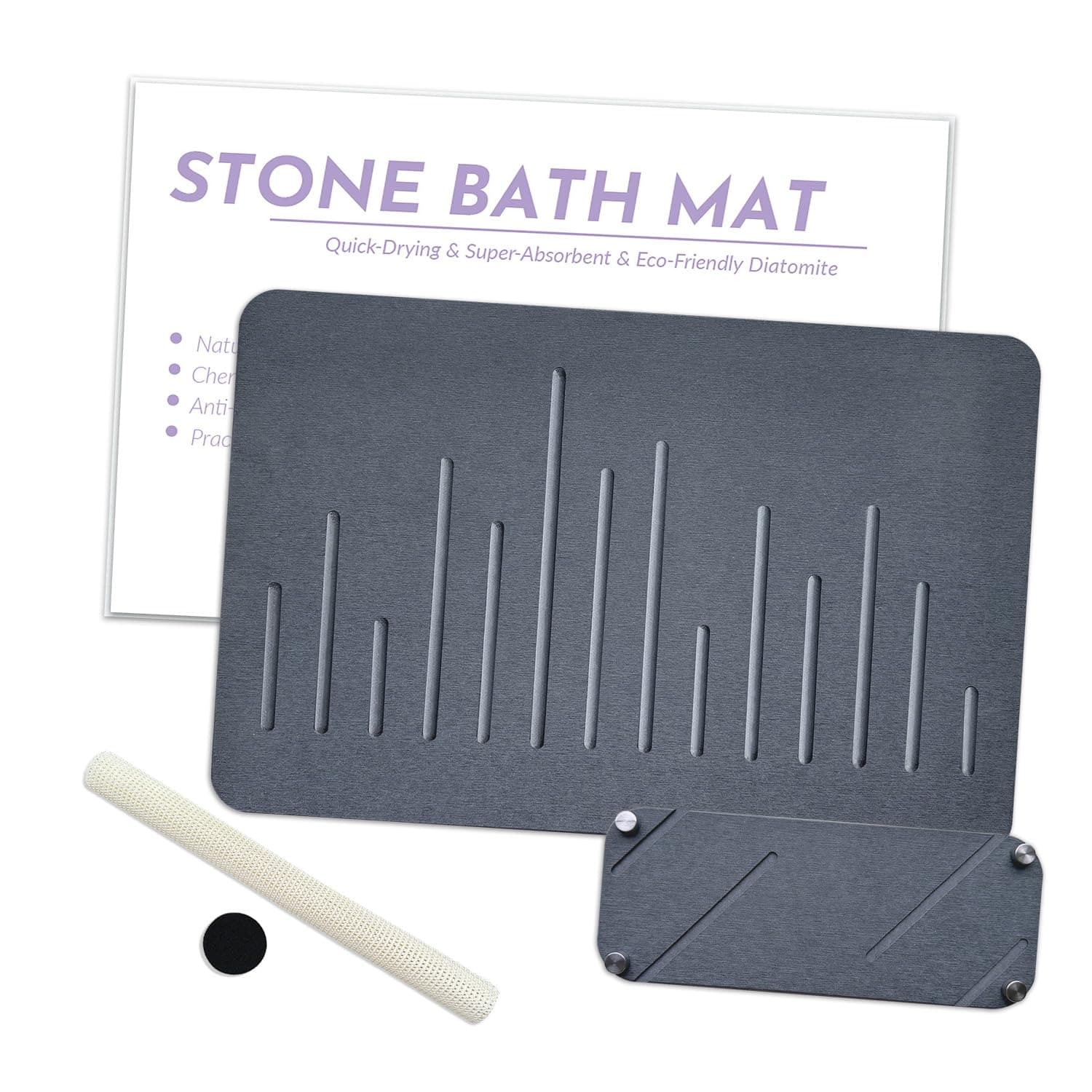 Stone Bath Mat, All Natural Diatomaceous Quick Drying Mat, 39 * 60CM Non-Slip Super Absorbent Quick Drying Chemical-Free Diatomite Mat for Bathroom (Dark Grey)