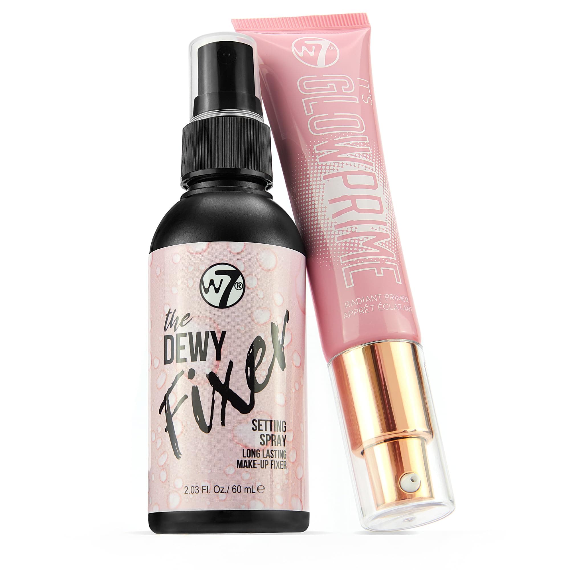 – W7 The Fixer Glow Set - Makeup Primer & Setting Spray Duo for Radiant, Dewy Finish - Golden Sheer Coverage, Lightweight & Non-Sticky