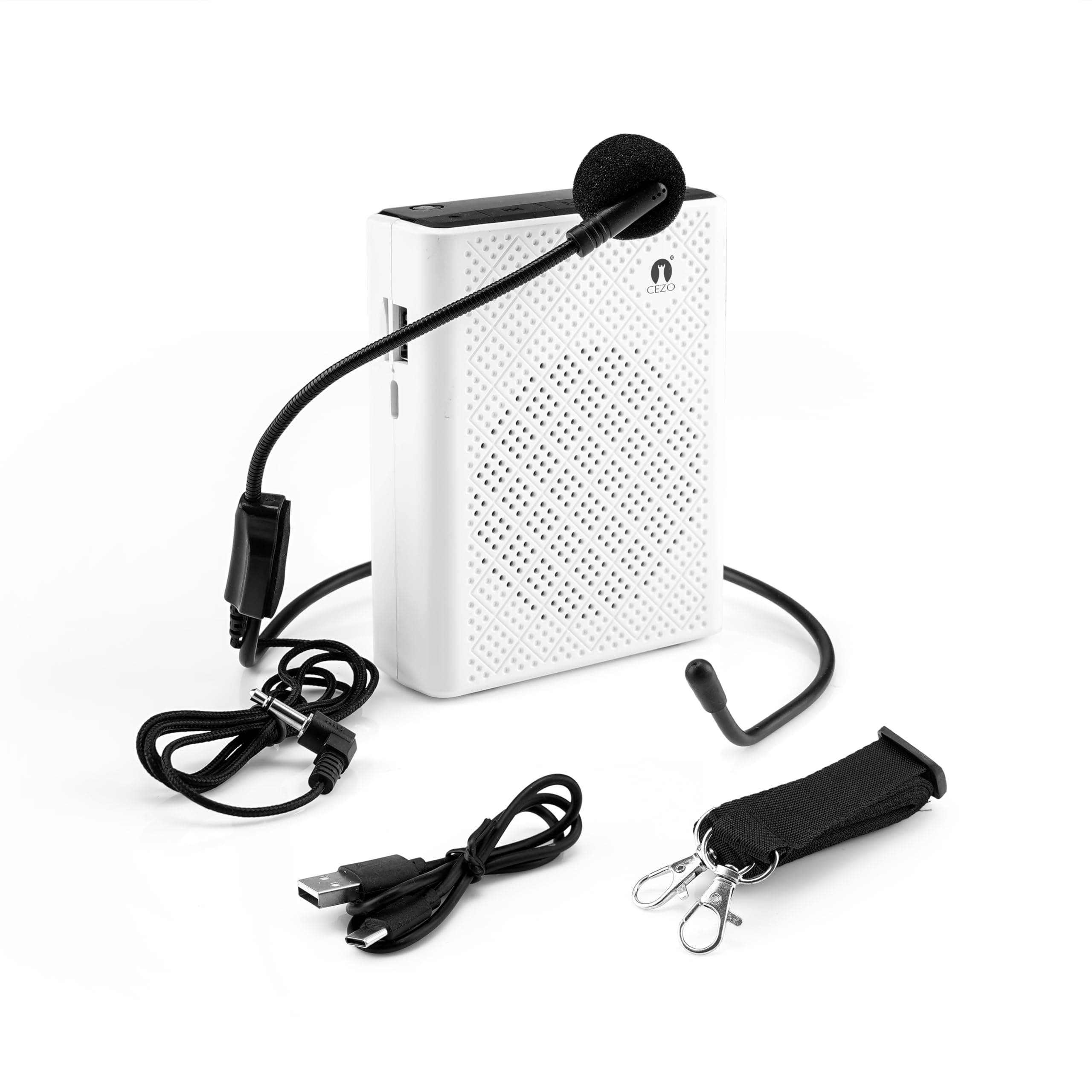 CEZO Portable Voice Amplifier with Wired Microphone Headset, PA System Speech Amplifier for Teachers/Tour Guide/Meeting - White