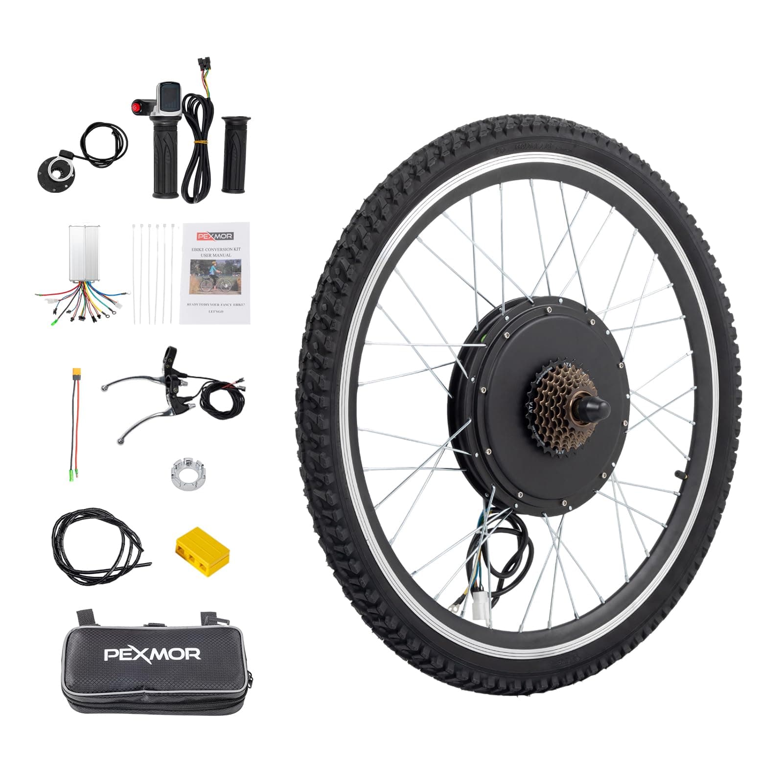 PEXMOR Electric Bike Conversion Kit, 48V 1200W 26" Wheel E-Bike Hub Motor Kit, Upgrade 3 Mode Controller w/PAS/Twist Throttle with Battery Indicator Ebike Bicycle Wheel Kit