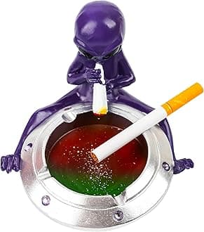 Ashtray, Hand-Painted Resin Ash Tray for Cigarettes, Creative Home Decoration for Smokers, Perfect Ornament for Inside Outside Home Office Patio Garden Use, Great Valentine Gift (Silver Purple)