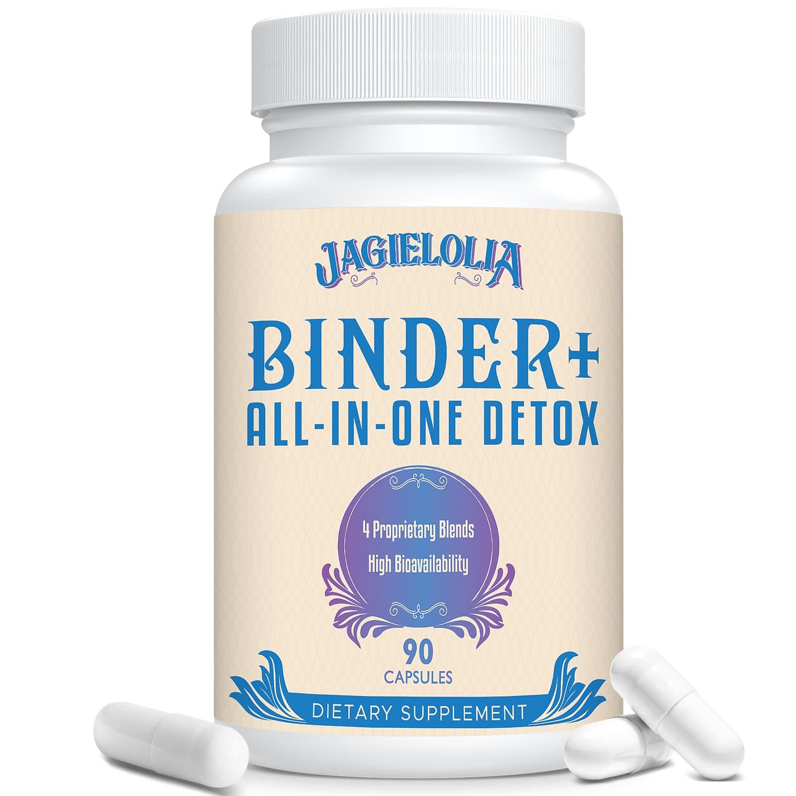 Jagielolia All-in-One Detox Binder Supplement 1500 MG - High Bioavailability, Liver Gut Detox Cleanse with Activated Charcoal, Zeolite & Bentonite Clay for Toxins, Liver, Digestive, 90 Vegan Capsules