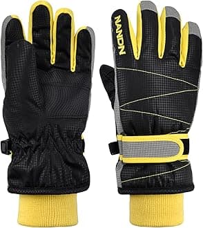Ski Gloves Kids Cold Weather Winter Warm Gloves Windproof Thermal Fleece Outdoor Snowboard Snow Gloves Mittens for Boys Girls Children (Black, M (8-10 Years Old))