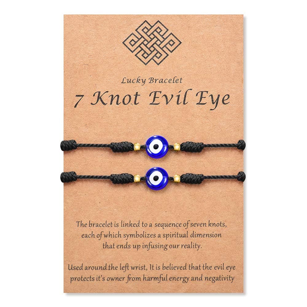 (Ver.3) Evil Eye 7 Knot Lucky Bracelets Adjustable Red String Amulet for Women Men