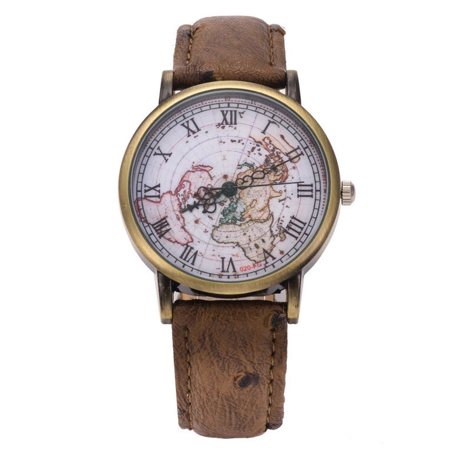 FeiFan Brand Leather Strap Map watches(Light Brown)