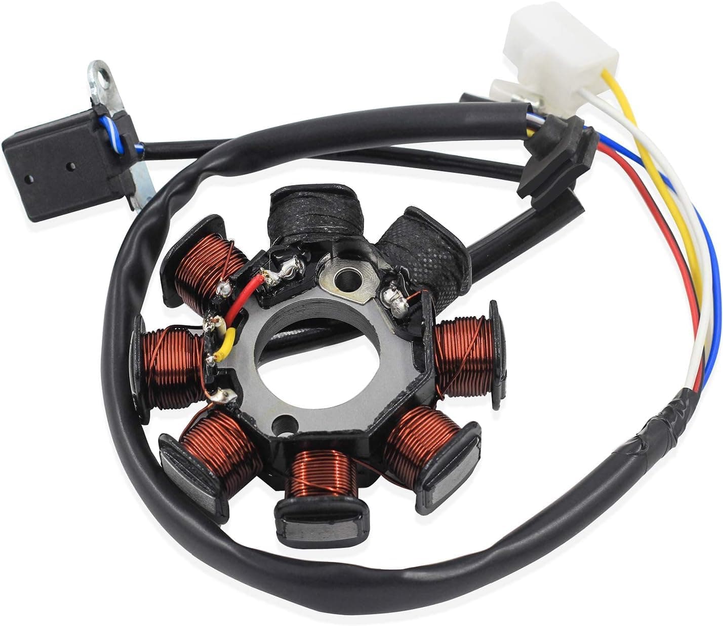 Trkimal Ignition Stator Magneto 4 wire AC 8 Pole Coil for GY6 49cc 50cc 80cc 125cc 150cc139QMB 147QMD 152QMI 157QMJ engine, GY6 Stator Fits for Scooter Moped ATV Dune Buggy Go Kart