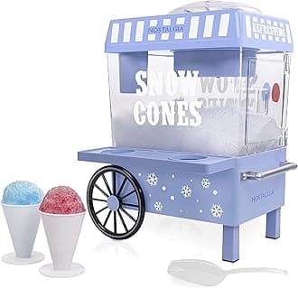 Nostalgia Snow Cone Shaved Ice Machine - Retro Table-Top Slushie Machine Makes 20 Icy Treats - Includes 2 Reusable Plastic Cups & Ice Scoop - Blue