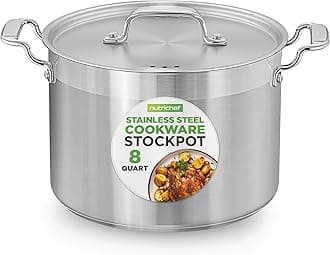 8 Qt Heavy-Duty Stockpot with Stainless Steel Lid - Induction Compatible Cooking Pot, Ideal for Soups and Stews