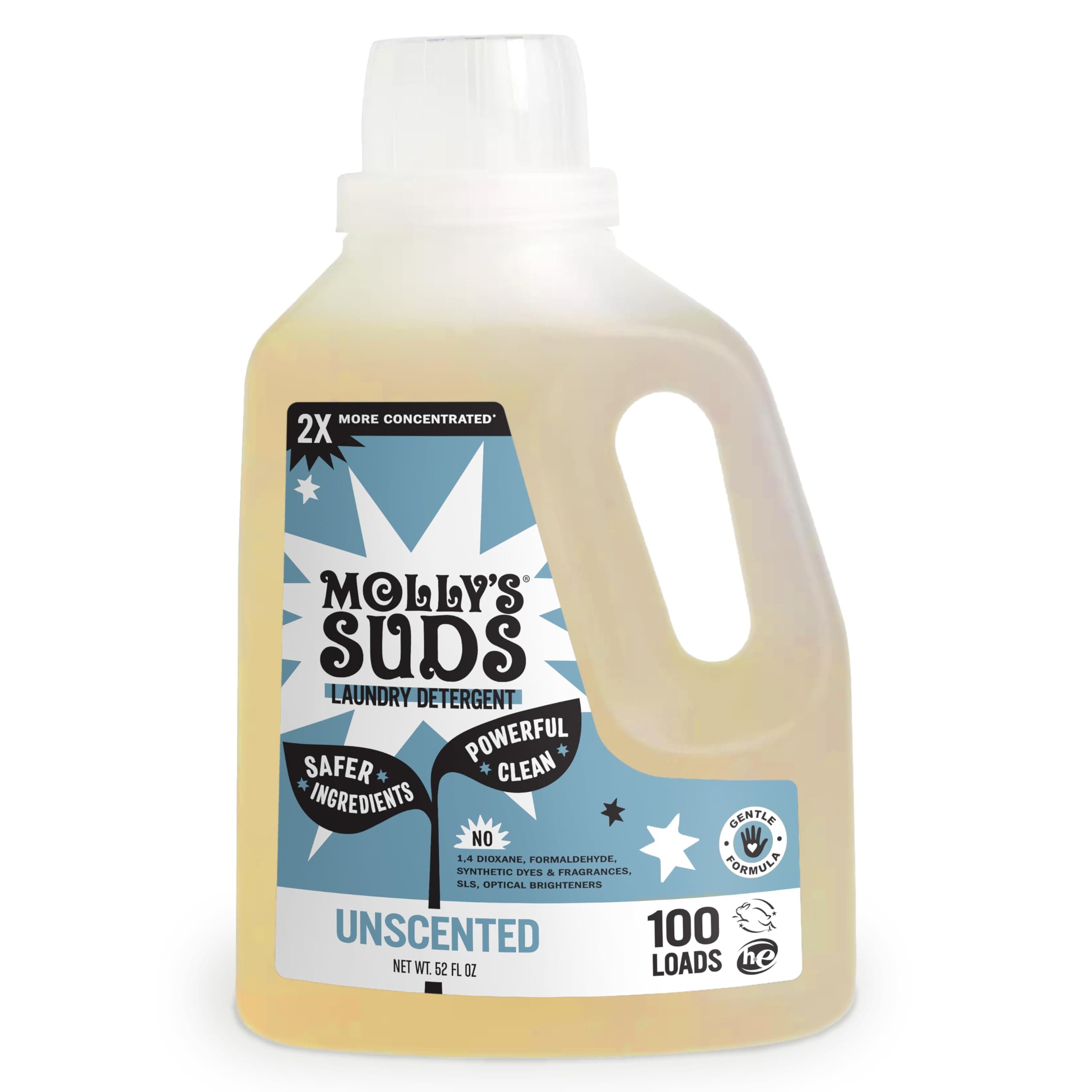 - Molly's Suds Liquid Laundry Detergent | Clean Laundry Detergent Soap for Sensitive Skin | 2x Concentrated, High Efficiency (HE) | Unscented - 100 Loads