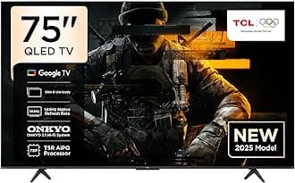 75T8C Television 75 Inch Smart TV 4K QLED Colorful Quantum Crystal HDR 10+ Gaming Google TV, 144Hz Native Refresh Rate, ONKYO 2.1 Hi-Fi, Dolby Atmos, DTS Virtual X, MEMC, Game Master (2025 Model)