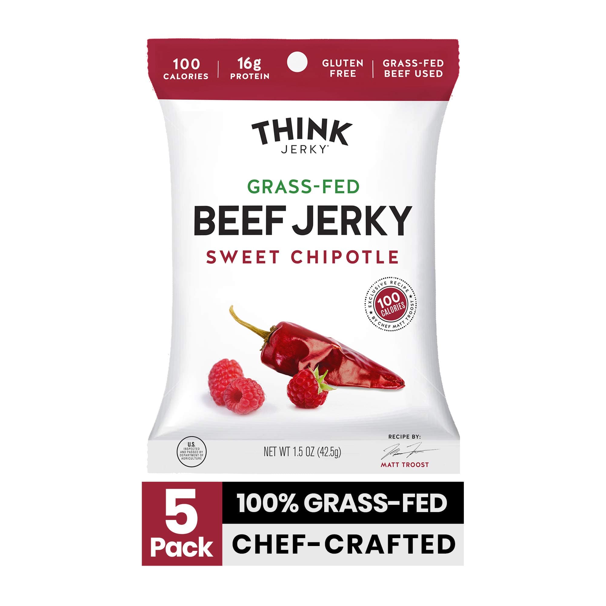Think Jerky Beef Jerky by Delicious Chef Crafted Jerky, Sweet Chipotle, 1.5 Ounce (Pack of 5)