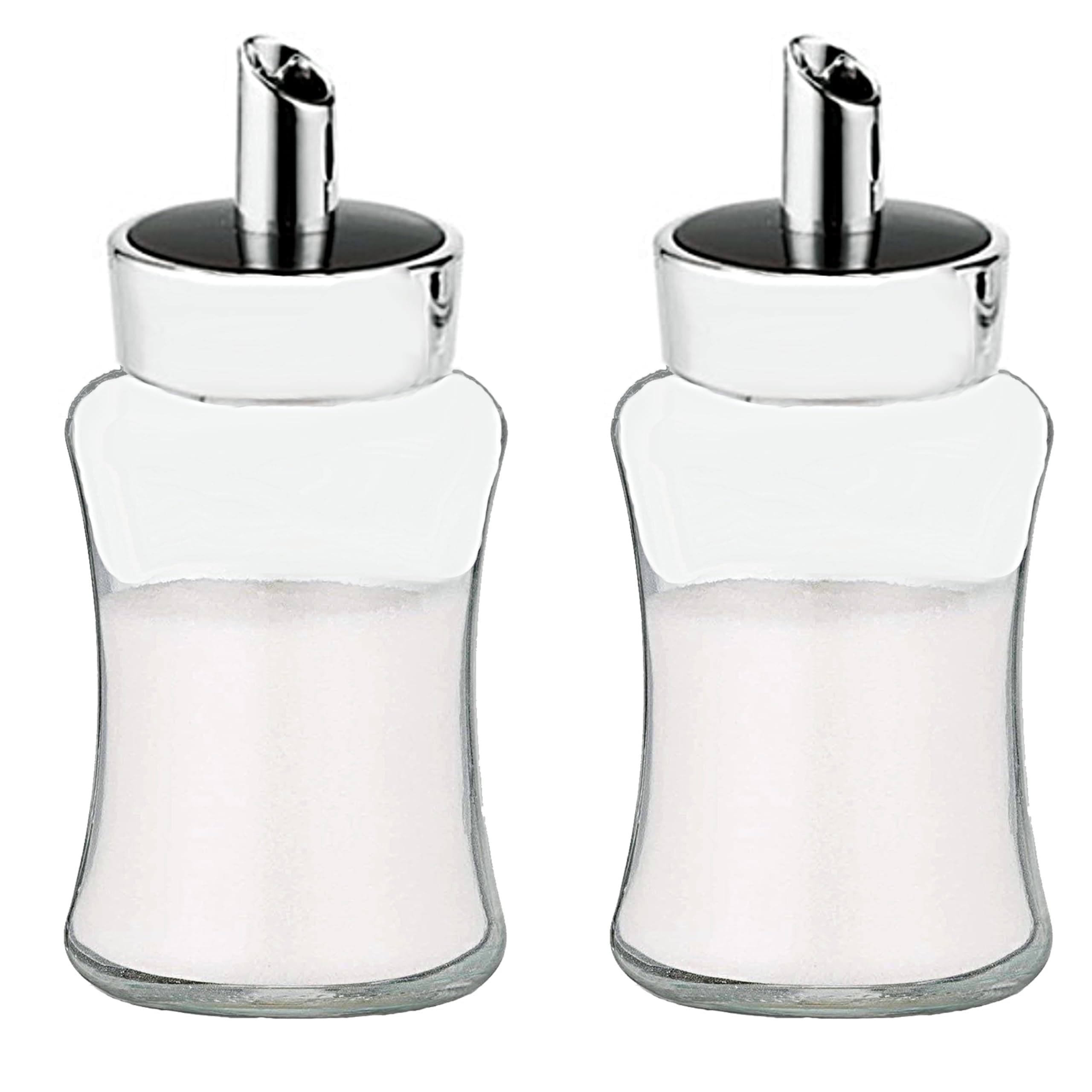 J&M DESIGN 2-Pack Sugar Dispenser w/Pour Spout Shaker Sugar Container Coffee Bar Accessories Organizer Essentials Powdered Creamer Baking Supplies Lid Pourer 7.5oz Glass Jar Bowl Salt Dish Holder