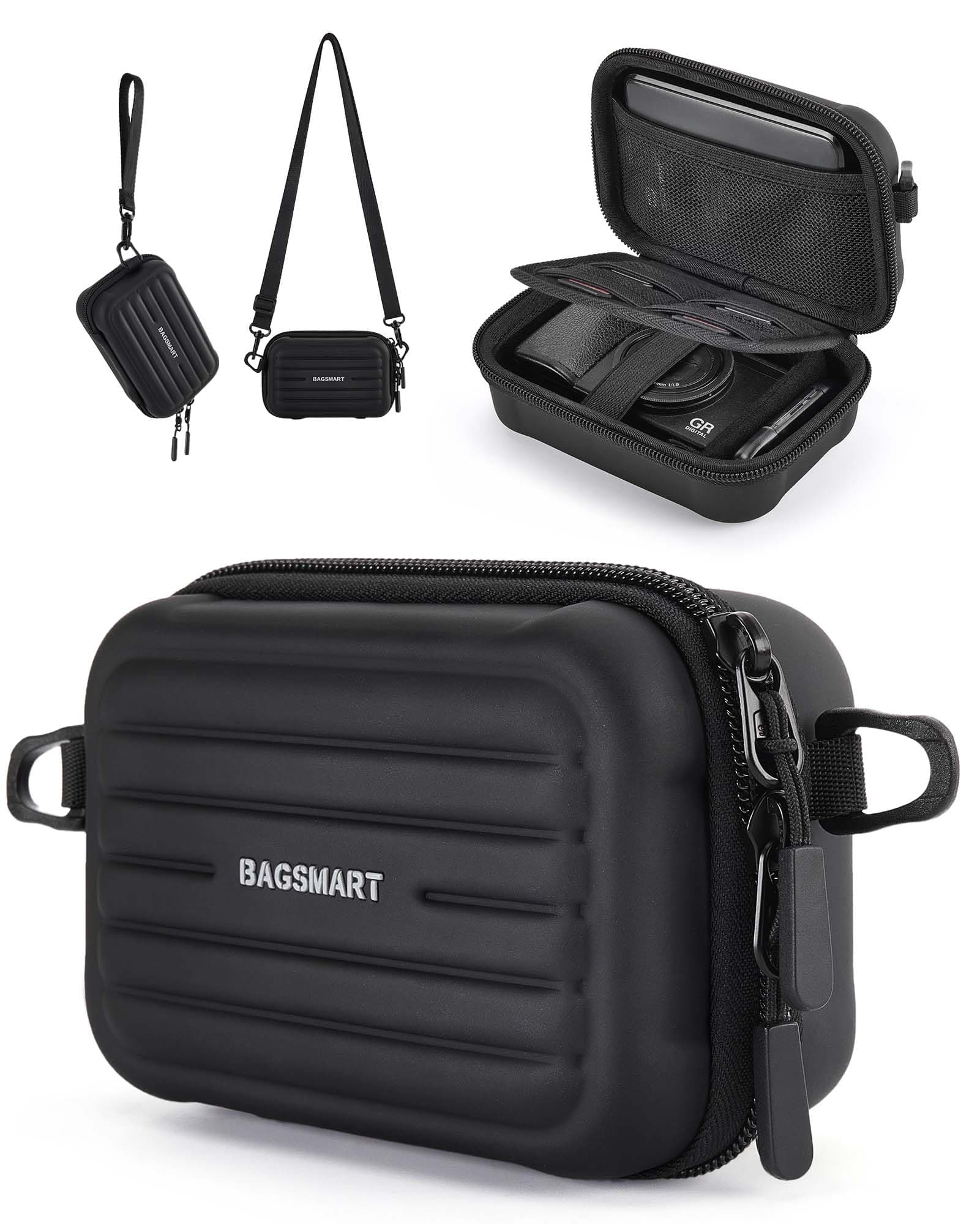 BAGSMART Digital Camera Case, Protective & Waterproof Small Camera Case with Shoulder Strap, Lightweight Camera Sling Bag for Canon PowerShot ELPH 180/190 / Sony DSCW800/DSCW830 - Black