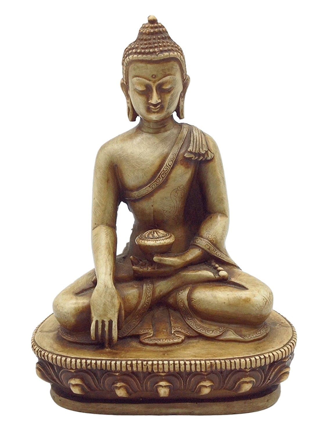 Handmade Resin Buddha Statue in Earth Touching Pose, 5.5 Inches Tall. Medicine Buddha.