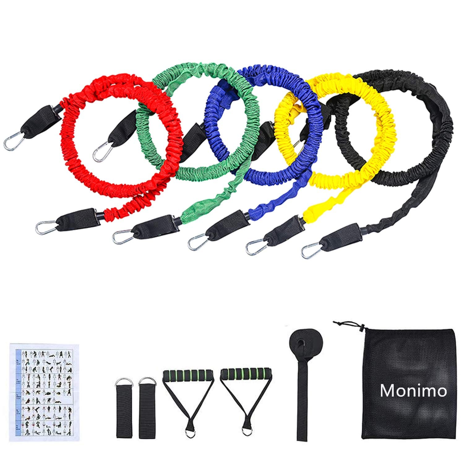 Resistance Bands Set, 11 Pieces Exercise Elastic Bands, Include Door Anchor, Ankle Straps, Foam Handles, Carrying Mesh Bag, Heavy Duty Resistance Bands with Protective Nylon Sleeves for Fitness