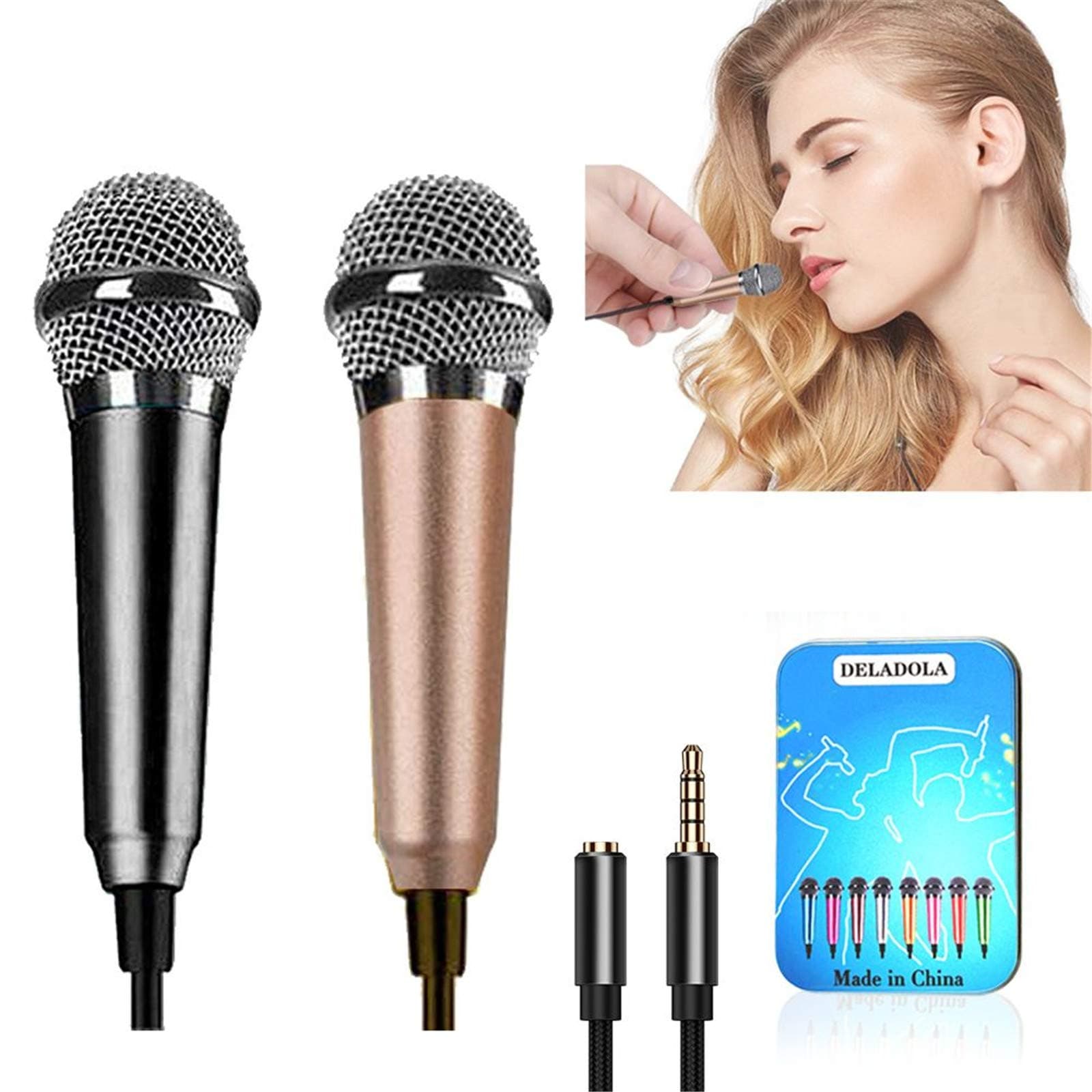 (2pack) Mini Microphone Tiny Microphone for Mobile Phone Laptop Notebook Apple iPhone Sumsung Android（Silver+Rose Gold）