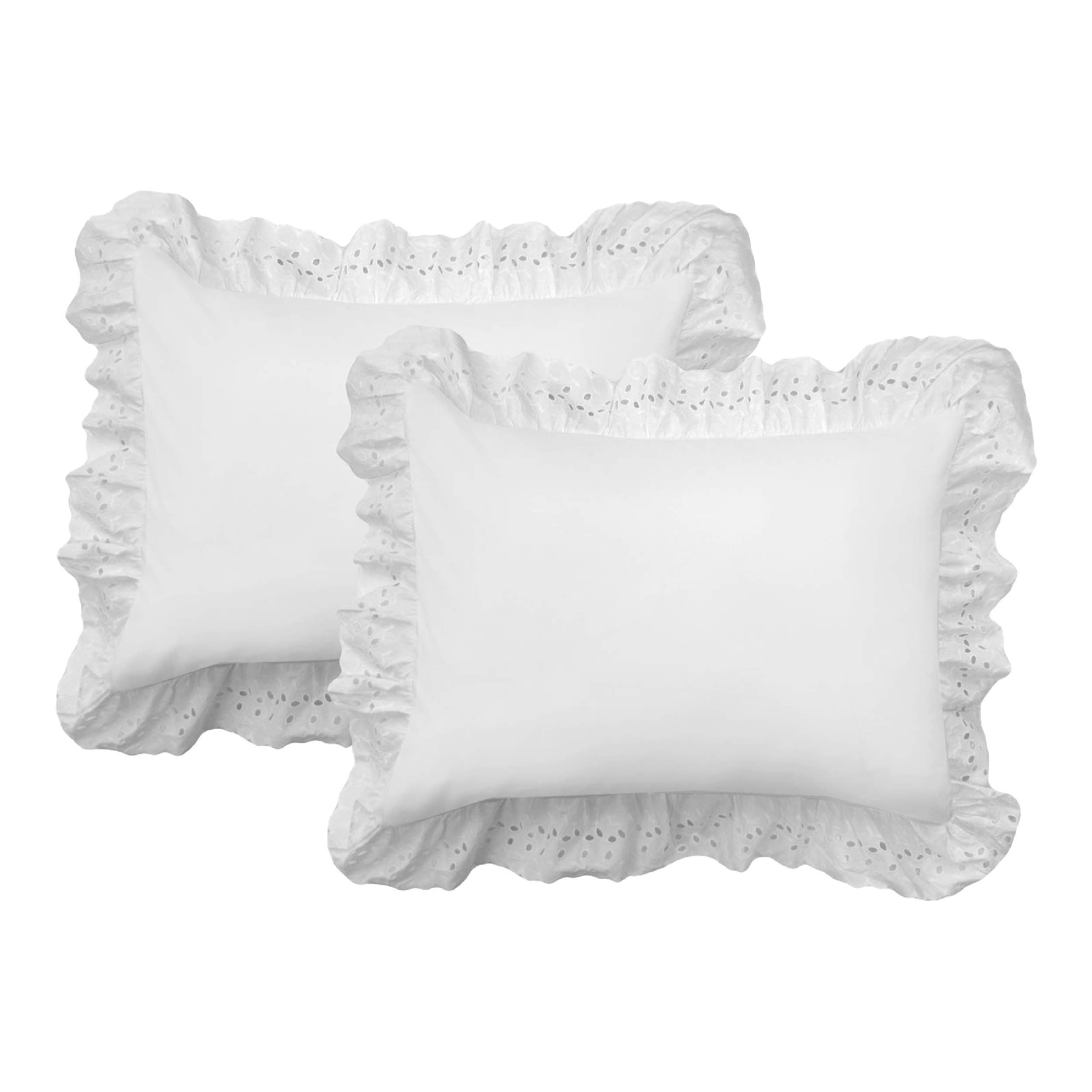 Fresh Ideas Eyelet Shams Set, 2-Pack, Polyester, White, 36" x 20" (Pack of 2)