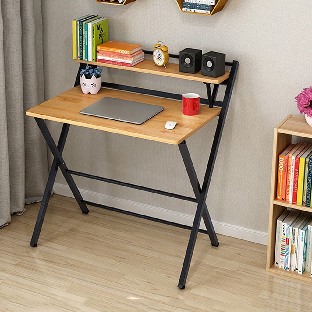 folding computer tables 33" foldable desk with storage for kids multipurpose rectangular table MDF and black steel frame home office desk for small space