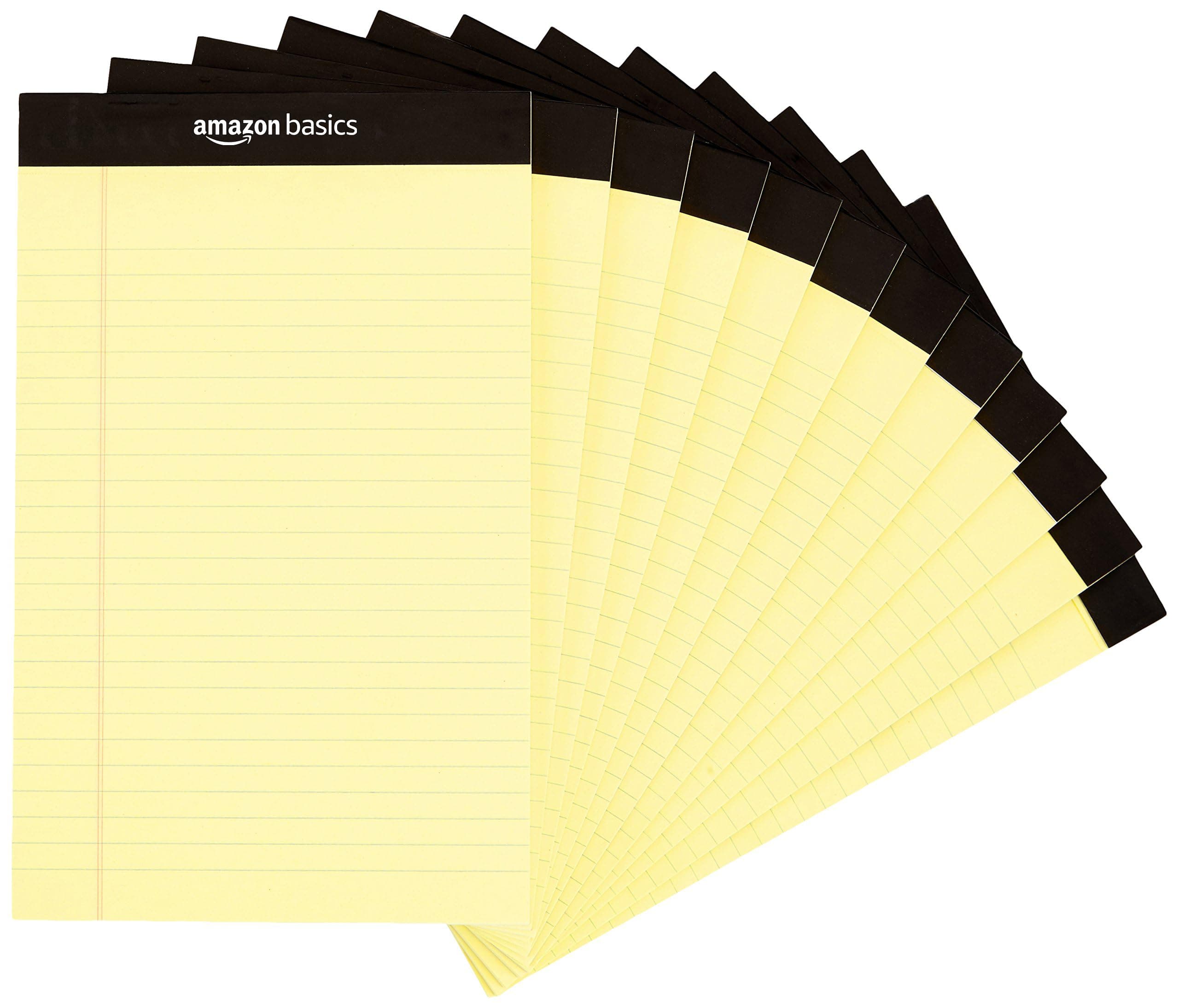 Amazon Basics 50-Sheet Narrow Ruled Lined Writing Note Pad, 5" x 8", 12-Pack, Canary, Perforated