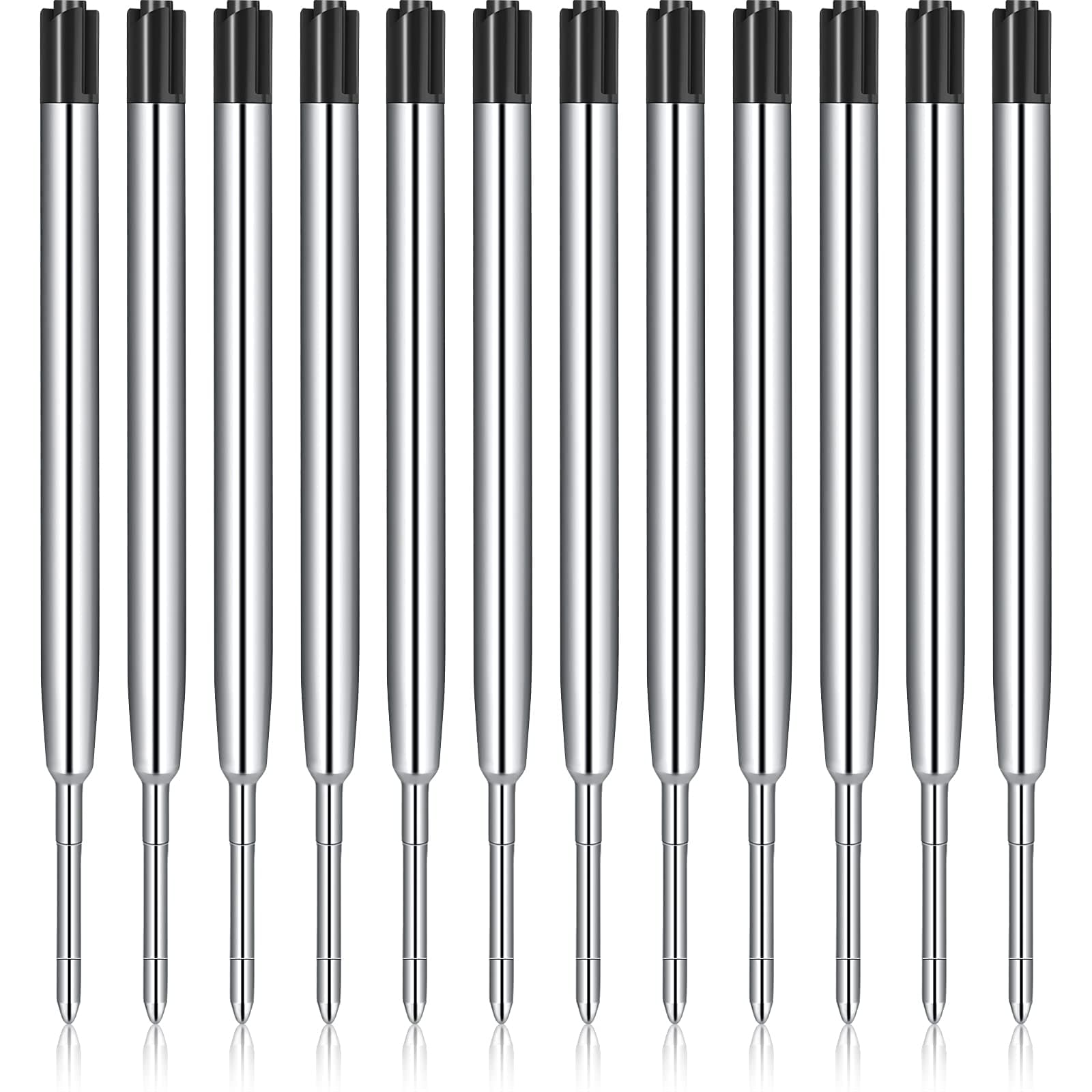 12 Pieces Pen Refills Black Ink 1.0mm Medium Point Metal Ballpoint Refill Smooth Writing Pen Refills Replacement Refills for Retractable Ballpoint Pen School Office Supplies (Black)