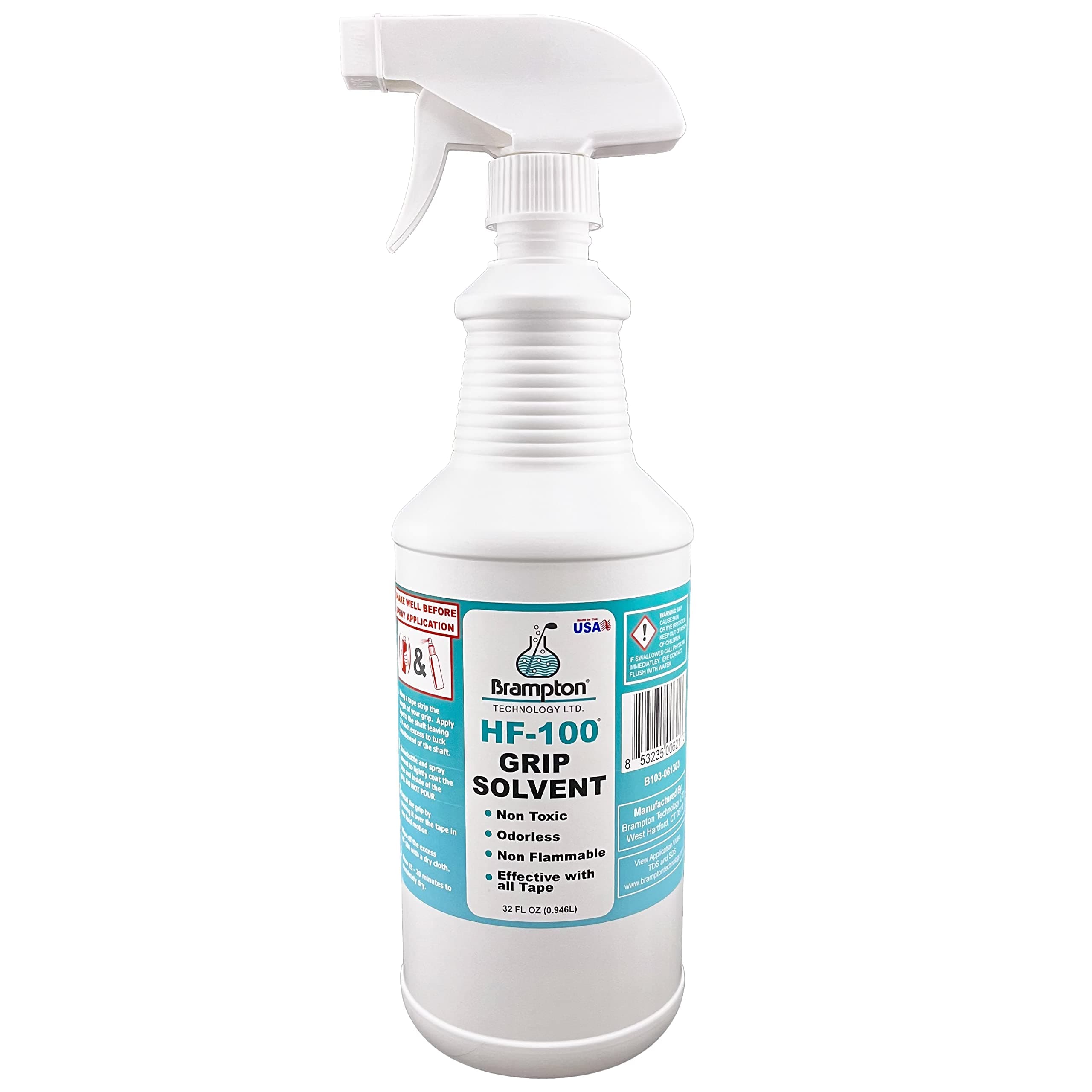 Brampton HF-100 Premium Golf Grip Solvent for Regripping Golf Clubs and Golf Grip Repair - Shake and Spray Golf Grip Solution - Non-Toxic, Non-Flammable, and Odorless Golf Grip Solvent (32oz)