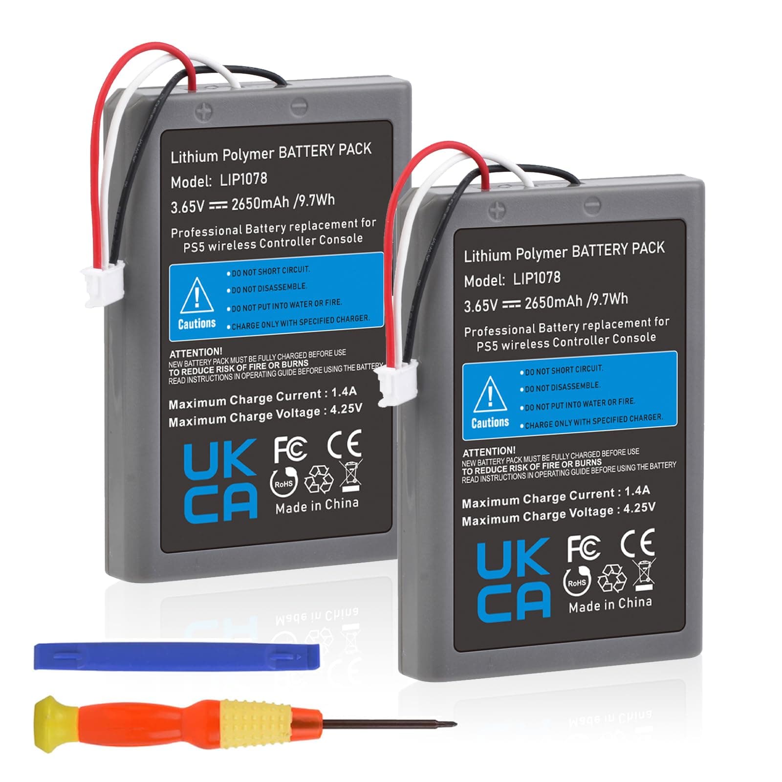 Pickle Power 2Pcs 2650mAh PS5 Controller Battery LIP1078 Battery Replacement for Sony Playstation 5 DualSense CFI-ZCT1W Wireless Controller