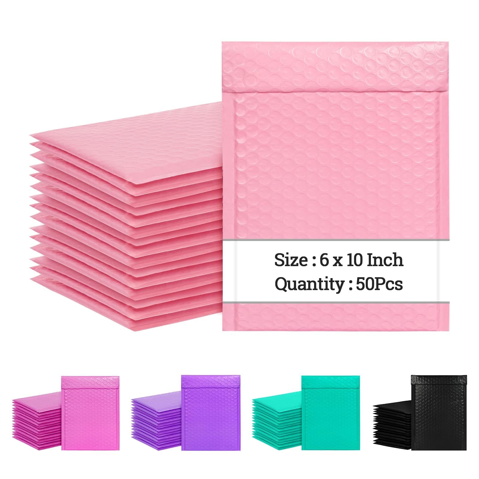 6x10 Inch Bubble Mailers 50 Pack, Self-Seal Poly Padded Envelope, Waterproof Shipping Bags for Small Business, Light Pink