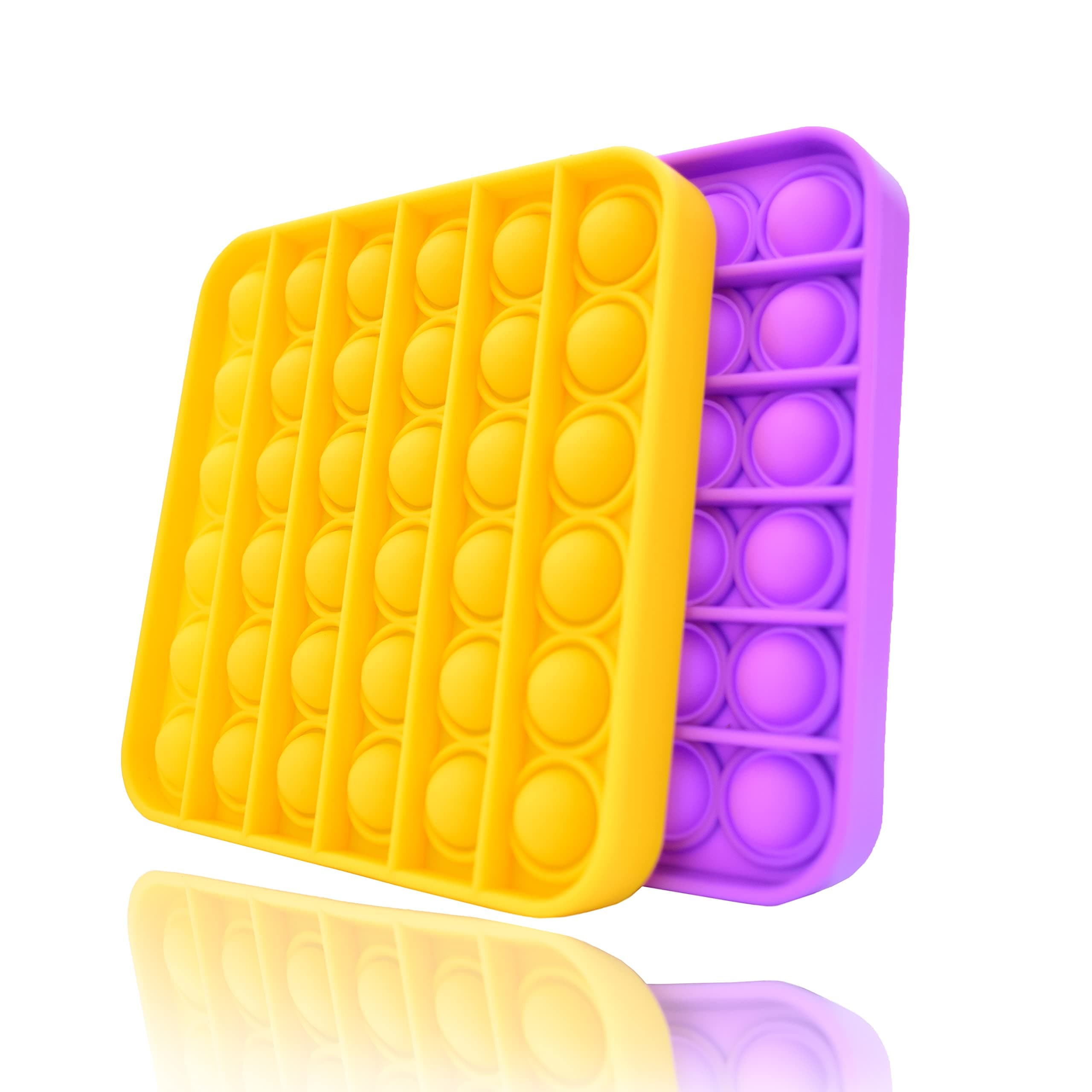 Campester Push Bubble Toy 2 Pack Fidget Poppers Round Square Bubble Game with Popping Sound Silicone Toy for Anxiety Stress Reliever Autism Sensory Toys for Autistic Children (Purple and Yellow)