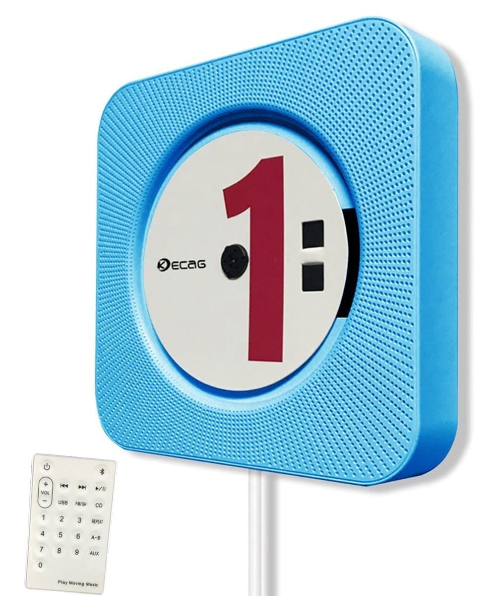 CD Player Wall Mountable Bluetooth Home Audio with Remote Control Built-in HiFi Speakers USB MP3 3.5mm Headphone Jack AUX Input/Output, Blue