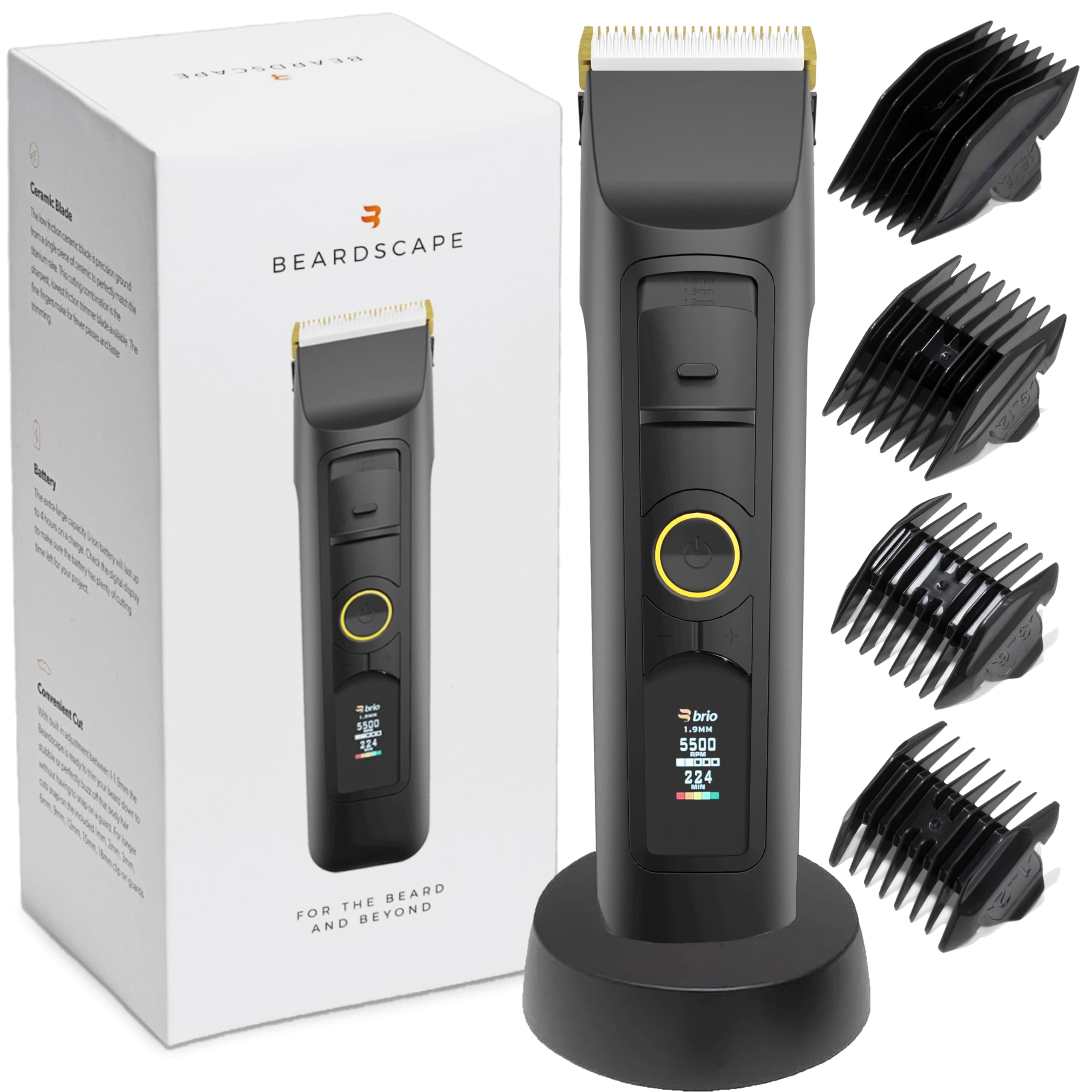 Brio Beardscape V2 Beard Trimmer for Men Professional with Low Friction Ceramic Blade, Cordless Professional Hair Trimmer for Barbers with 4 Hrs of Long Battery Timing, Ideal for Beard & Body (Black)