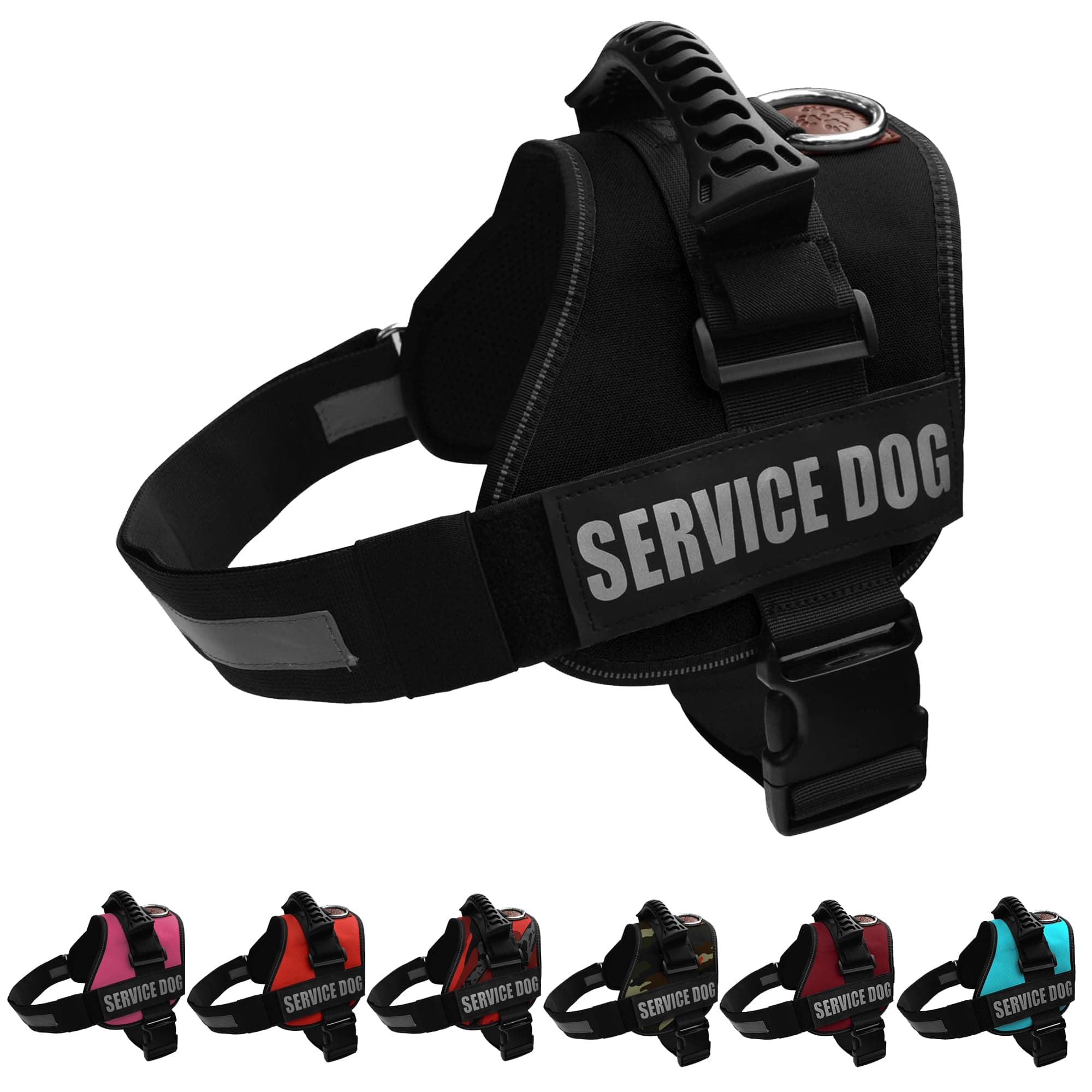 ALBCORP Service Dog Vest Harness – Reflective Service Animal Vest with Handle, No-Pull Adjustable Mesh Padding – XXS–XL – 2 Removable Patches. (Extra Large, Black)