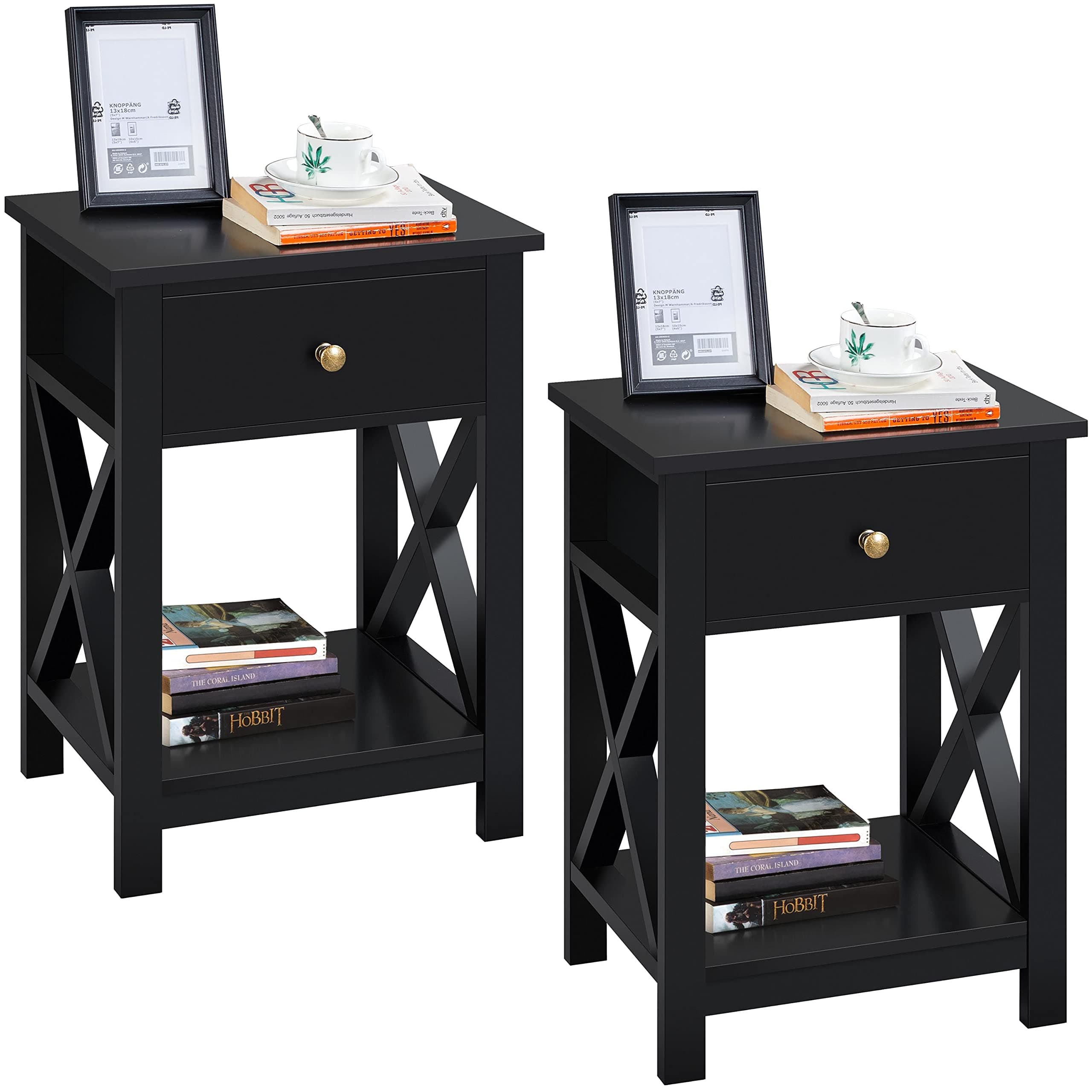High Quality 3 Tier Wood X Shape Bedside Table