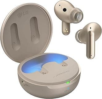 LG Tone Free FP9E - Active Noise Cancelling True Wireless Bluetooth Earbuds with Plug & Wireless Connection, UVnano Charging Case, Flex Action Bass ™, and IPX4 Water Resistant (Gold)