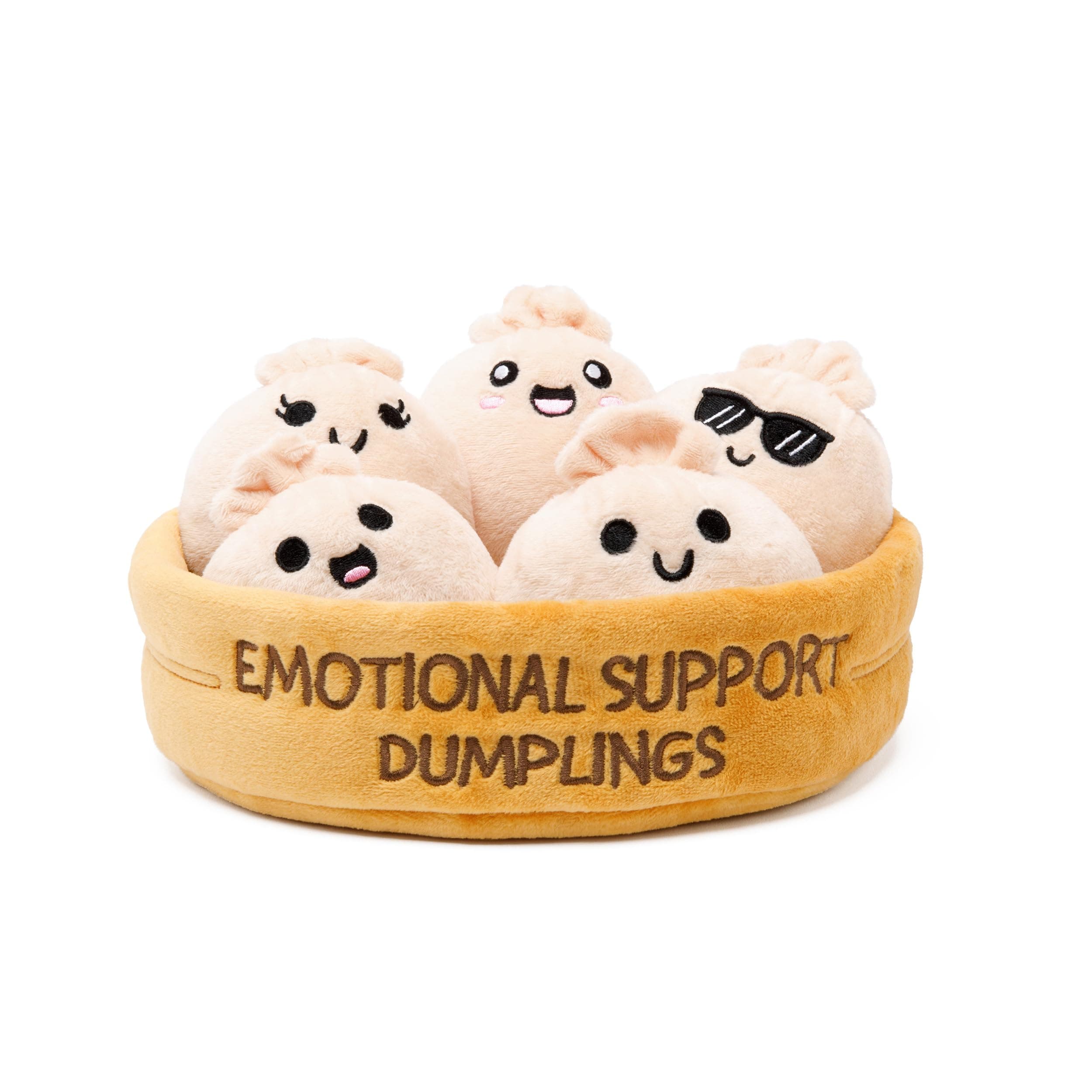 Emotional Support Dumplings by Relatable, Cuddly Stuffed Animals and Toys, Squishy Toys and Plushies, Great Gift Ideas for Loved Ones of All Ages, Includes 5 Plushies with Carrying Basket