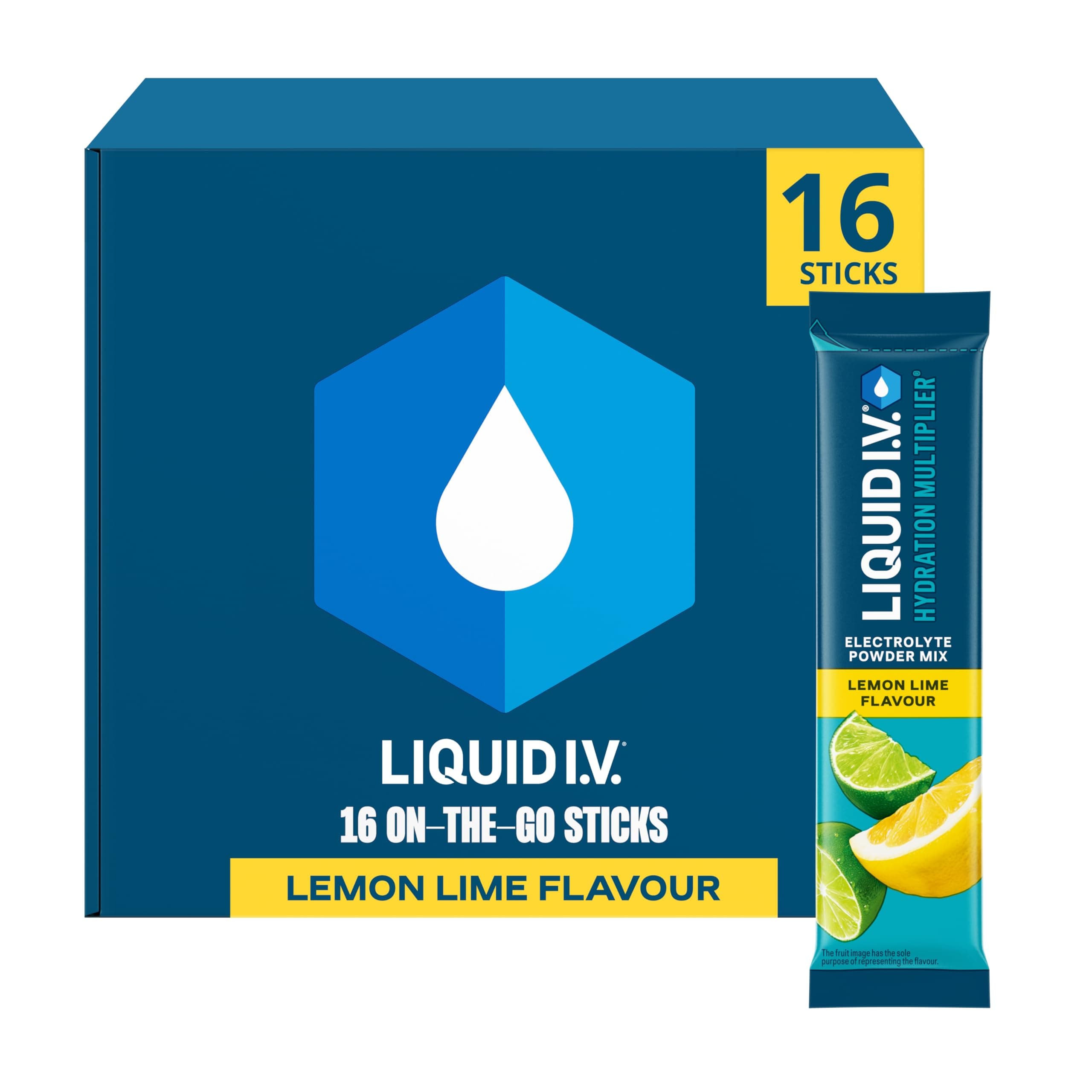 Liquid I.V. Electrolyte Sachets | Lemon Lime | Hydration Electrolyte Powder Mix | 1 Pack (16 Sticks) | 7 Vitamins and Minerals | Vegan