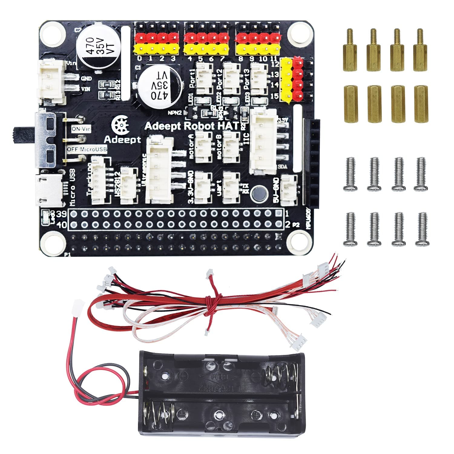 Adeept Raspberry Pi Robot HAT Kit, Smart Car Driver, Expansion Board, L298P DC Motor Drive, PCA9685 16-Channel PWM Servo Driver, Compatible with Raspberry Pi 4/3B+/3B/2B/B+