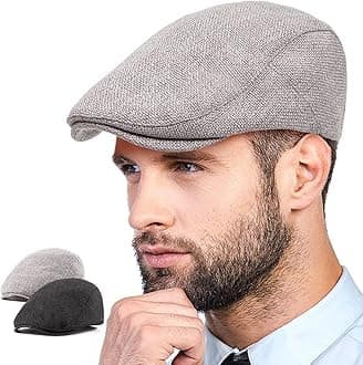 2 Pack Ivy Hat Newsboy Cap Men - 30% Wool Hats for Men Tweed Flat Cap Gatsby Hat