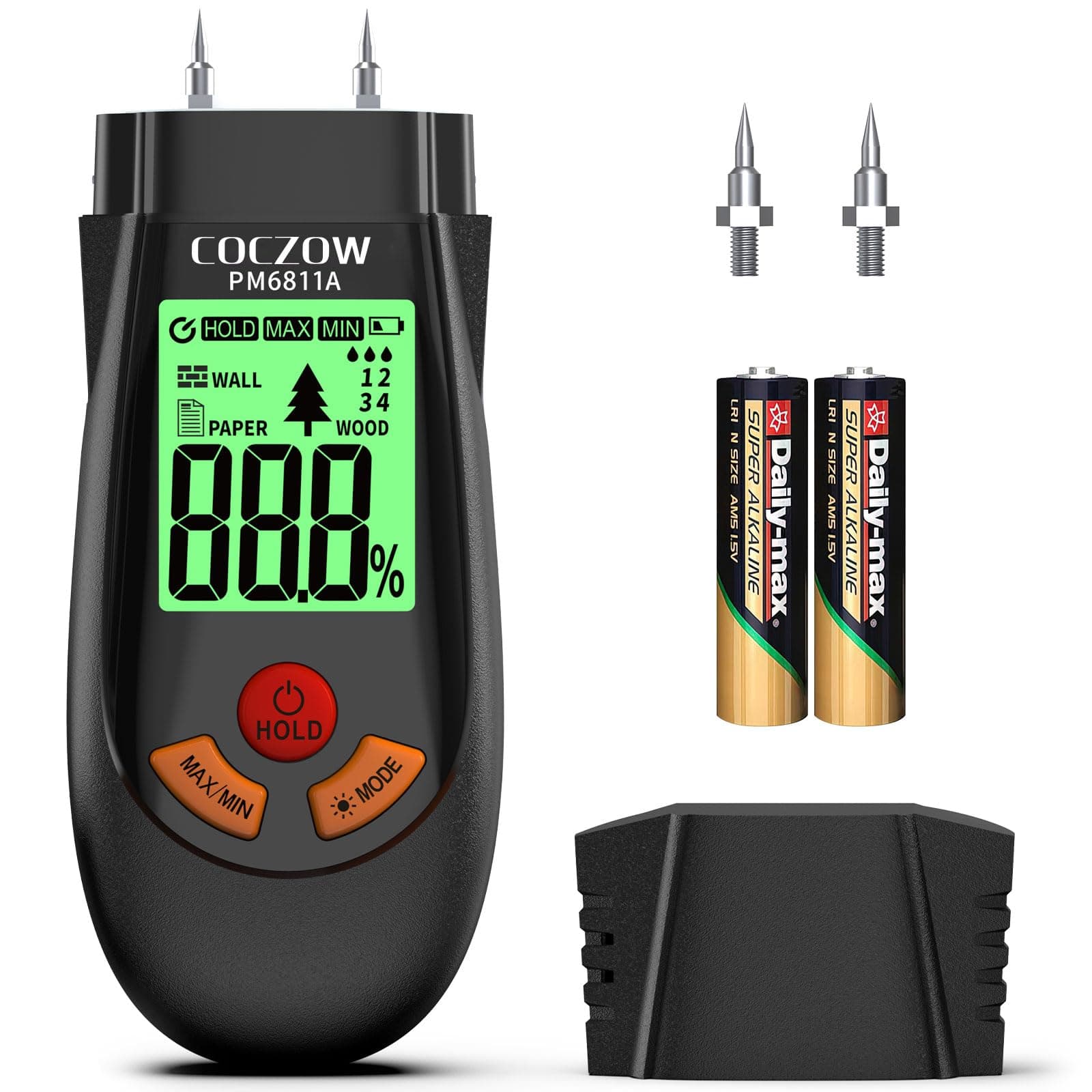 Moisture Meter, Damp Meter, Wood Moisture Meter with an LCD Display, Suitable for Quickly Measuring The Moisture Content of raw Wood, Paper, Plywood, Stucco Walls, Gypsum, and Wood Floors