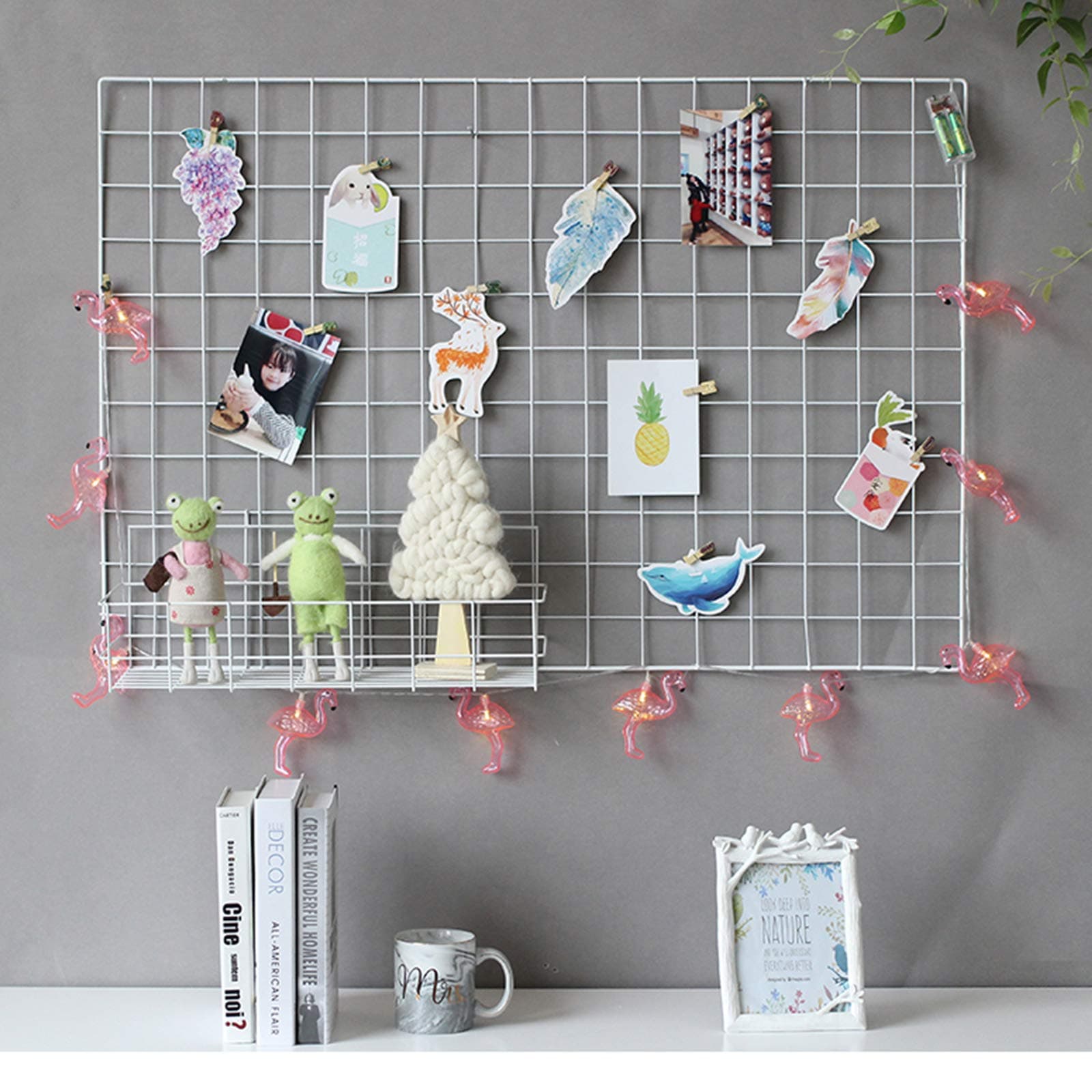 GBYAN 2 Pack Wall Grid Panel with Clips Hanging Photo Display Shelf Wire Notice Board Metal Grid Rack Art Organizer Home, Office & Kitchen Décor Mesh Picture Board