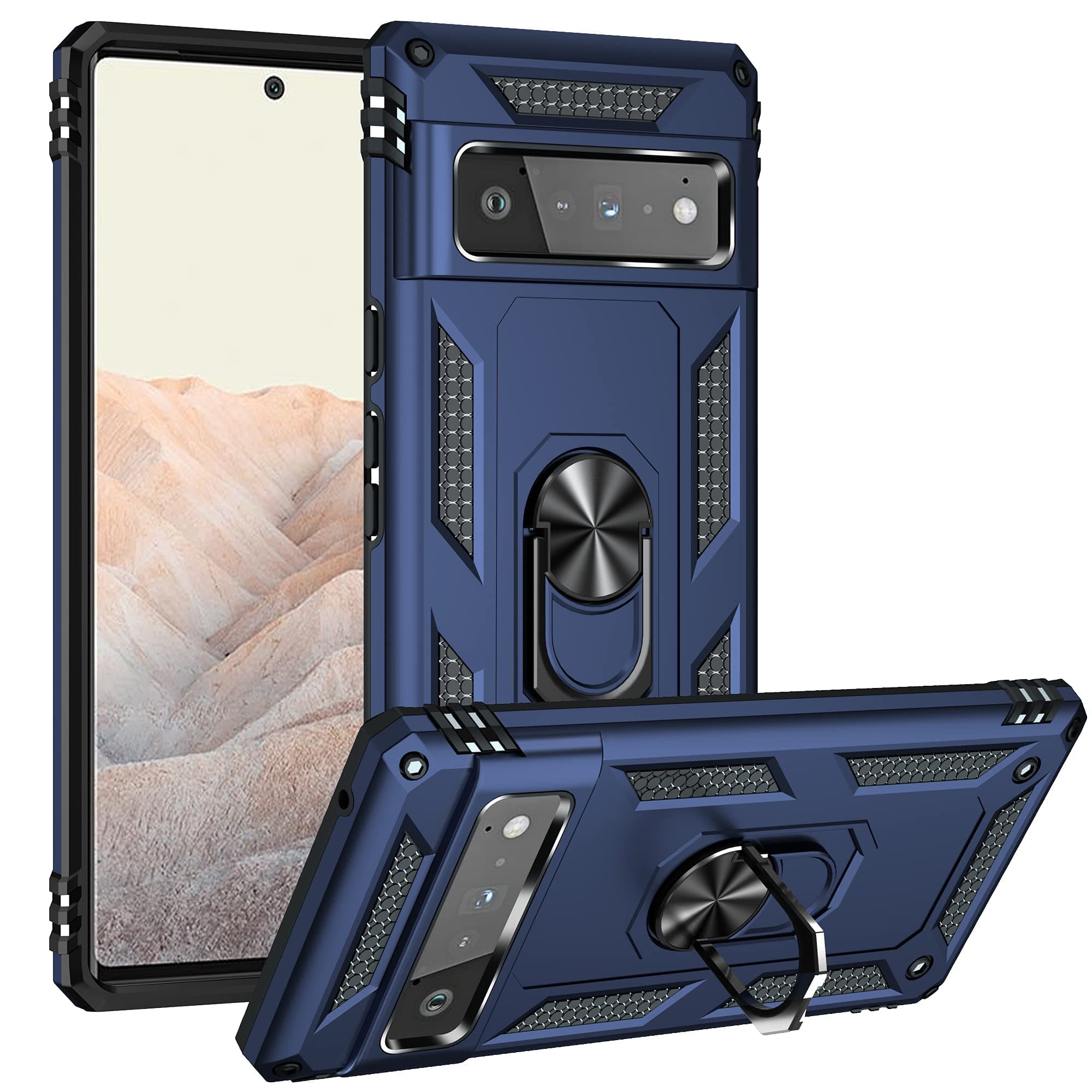 for Google Pixel 6 Pro Case with Magnetic Kickstand Stand，Military Grade Heavy Duty Armor Protection Phone Case with Foldable Holder for Google Pixel 6 Pro (Blue)
