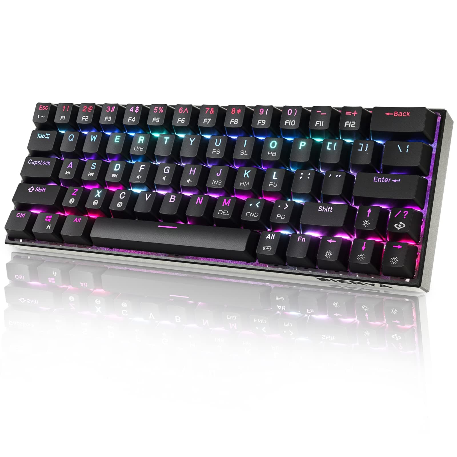 DIERYA 60% Mechanical Gaming Keyboard True RGB Backlit Bluetooth 5.1 Wired/Wireless LED Computer Keyboard for Multi-Device iPhone Android Mobile PC Laptop(Red Switch-Black)