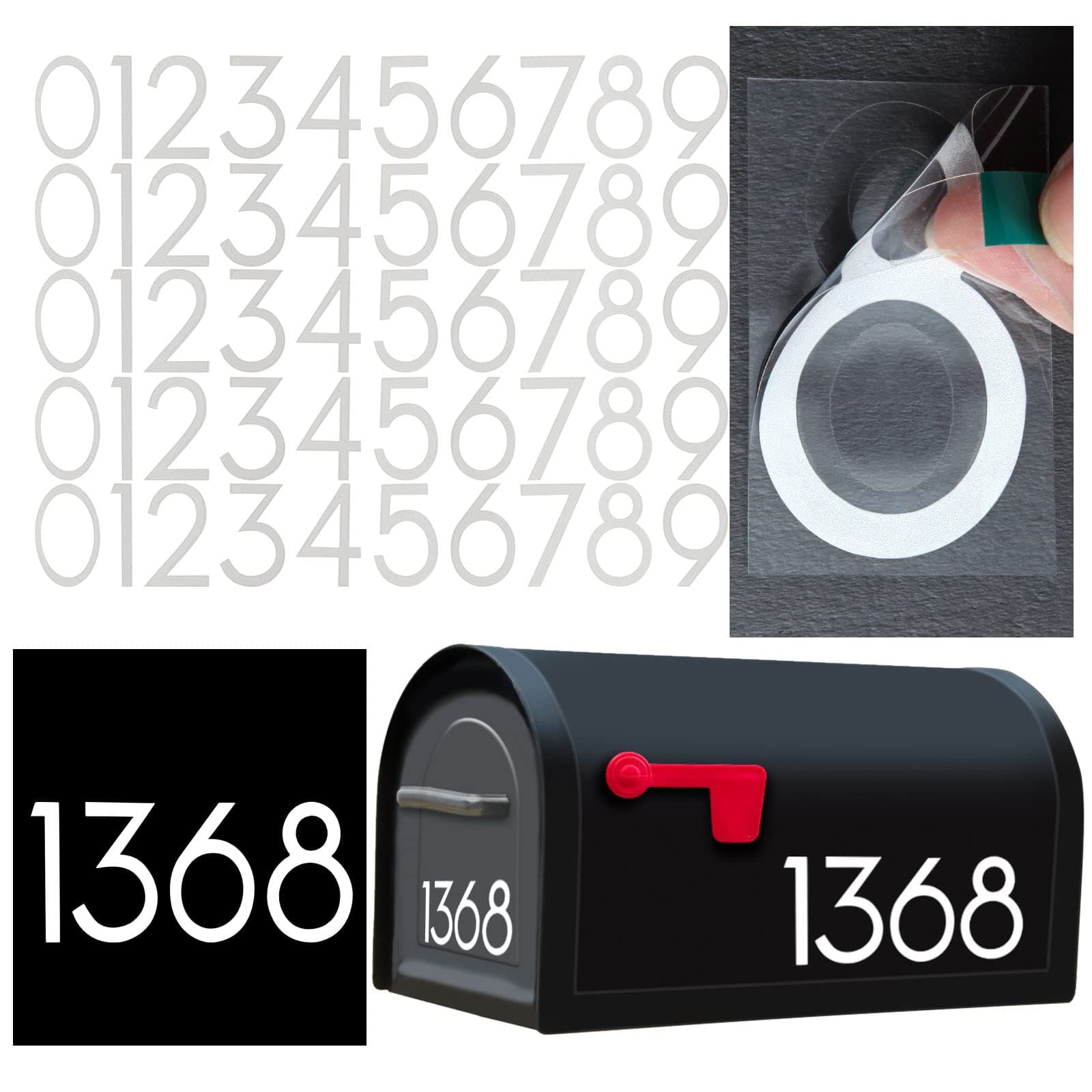 3 inch Reflective Mailbox Numbers for Outside, 5 Sets Number Stickers with Sticky Tabs for Easy Backing Peeling, Pre-cut for Effortless Align, Strong Self Adhesive Vinyl House Numbers for mailbox