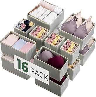 Kootek 16 Pack Drawer Organizer Clothes, Dresser Drawer Organizers for Clothing Fabric Foldable Closet Organizers and Storage Bins for Baby Clothes, Nursery, Underwear, Bras, Socks